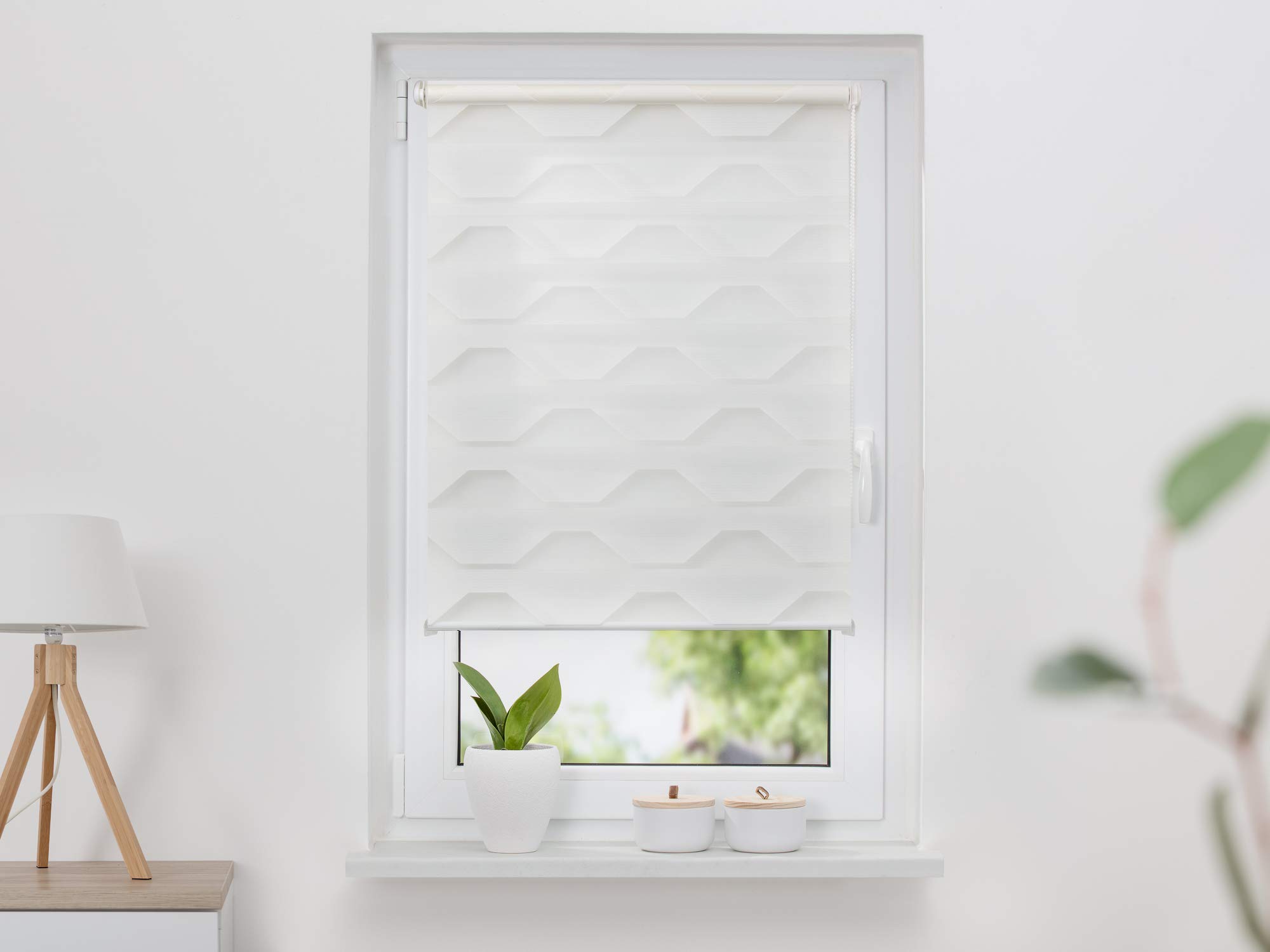 K-HOME Doppelrollo Trapez Weiß 30x150 Klemmfix
