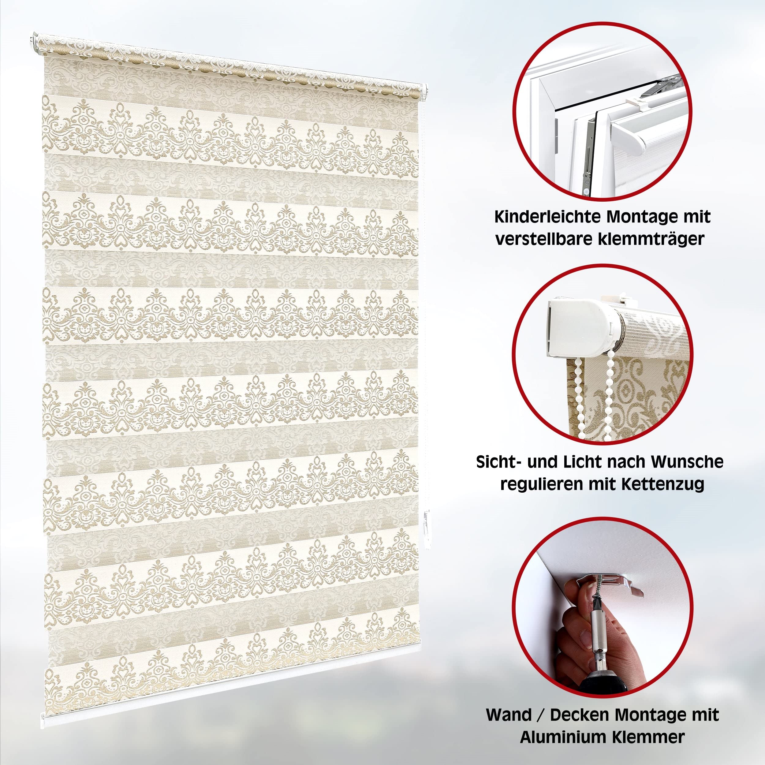 Brillant Doppelrollo Klemmfix 90x220 cm Gold Glitzer Seitenzug