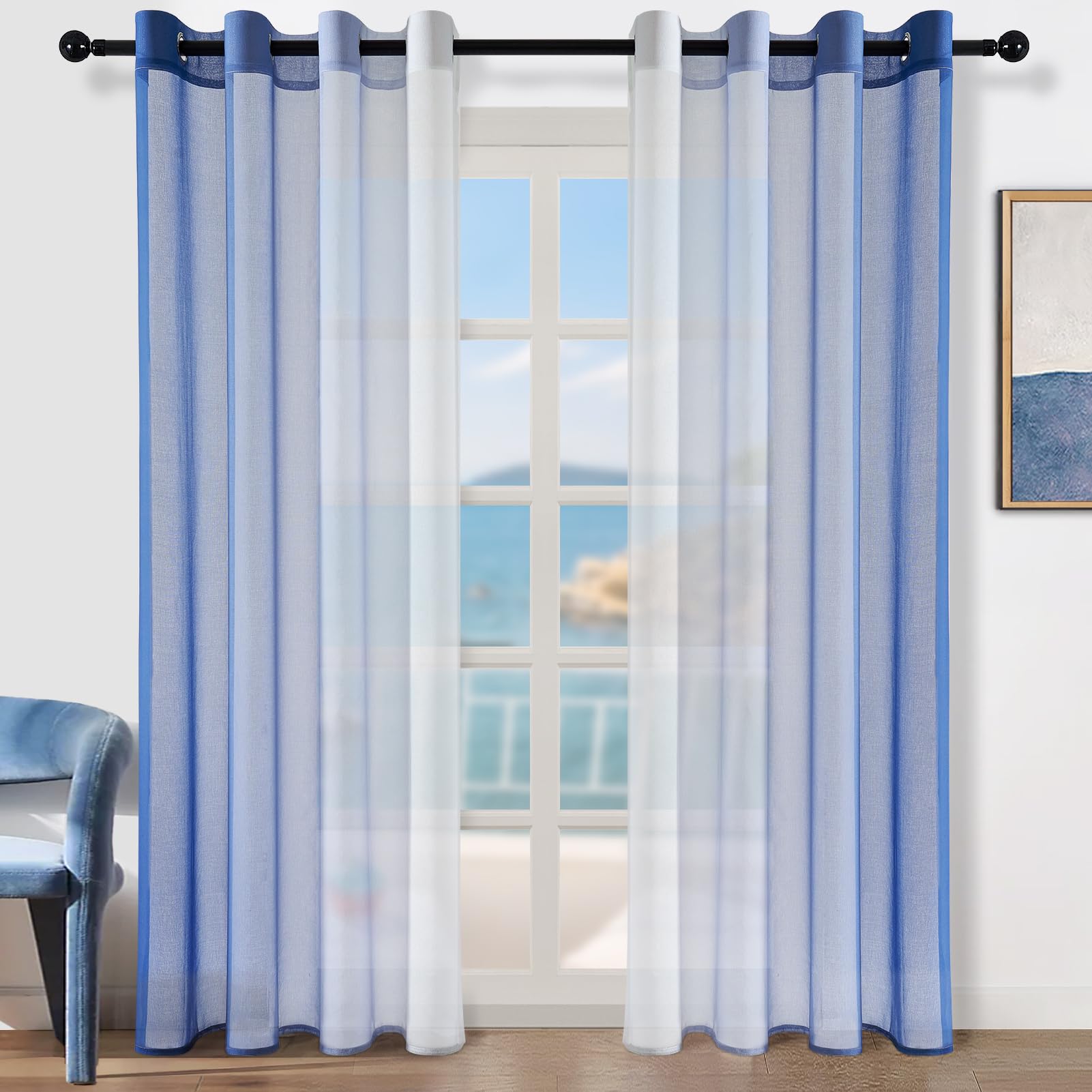 Topfinel Gardinen Ösenvorhang Blau 140x240 cm 2er transparent