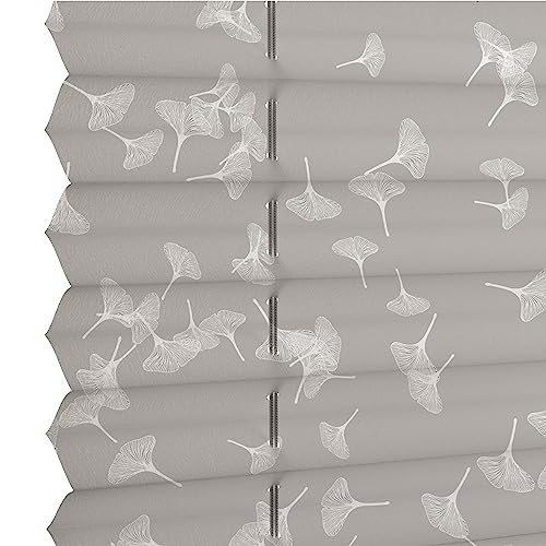 GARDINIA EASYFIX Japandi Ginkgo Plissee Grau-Weiß 80x130 cm