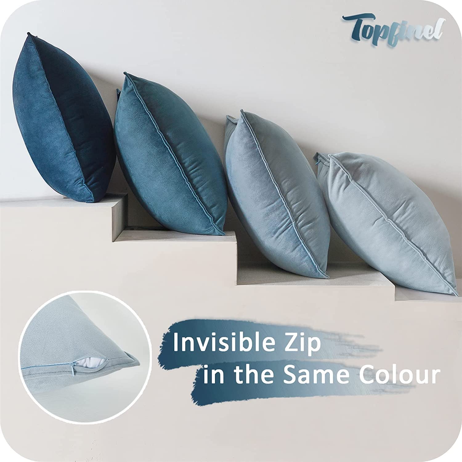 Topfinel Kissenbezüge 50x50 cm Blau Samt 4er-Set Verlauf