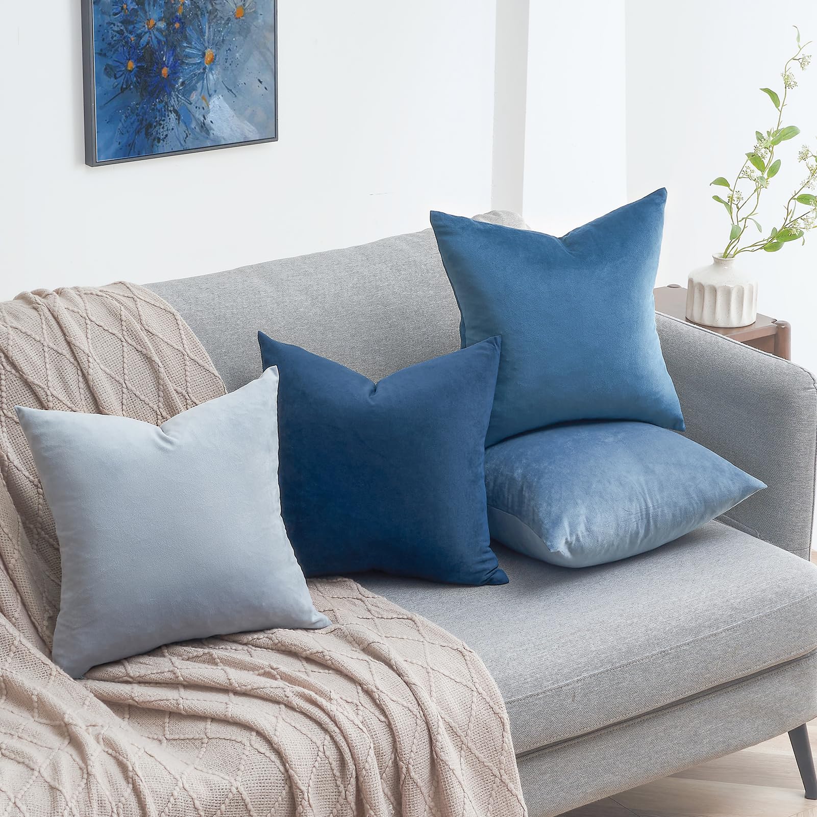 Topfinel Kissenbezüge Samt 40x40 Blau 4er-Set Verlauf