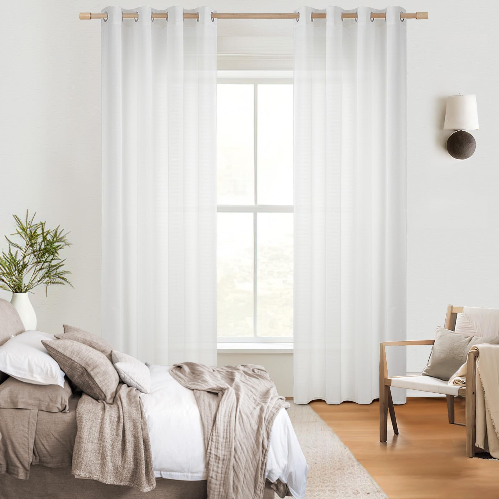 Topfinel Voile Vorhang Weiß 245x140 cm 2er Set Ösen