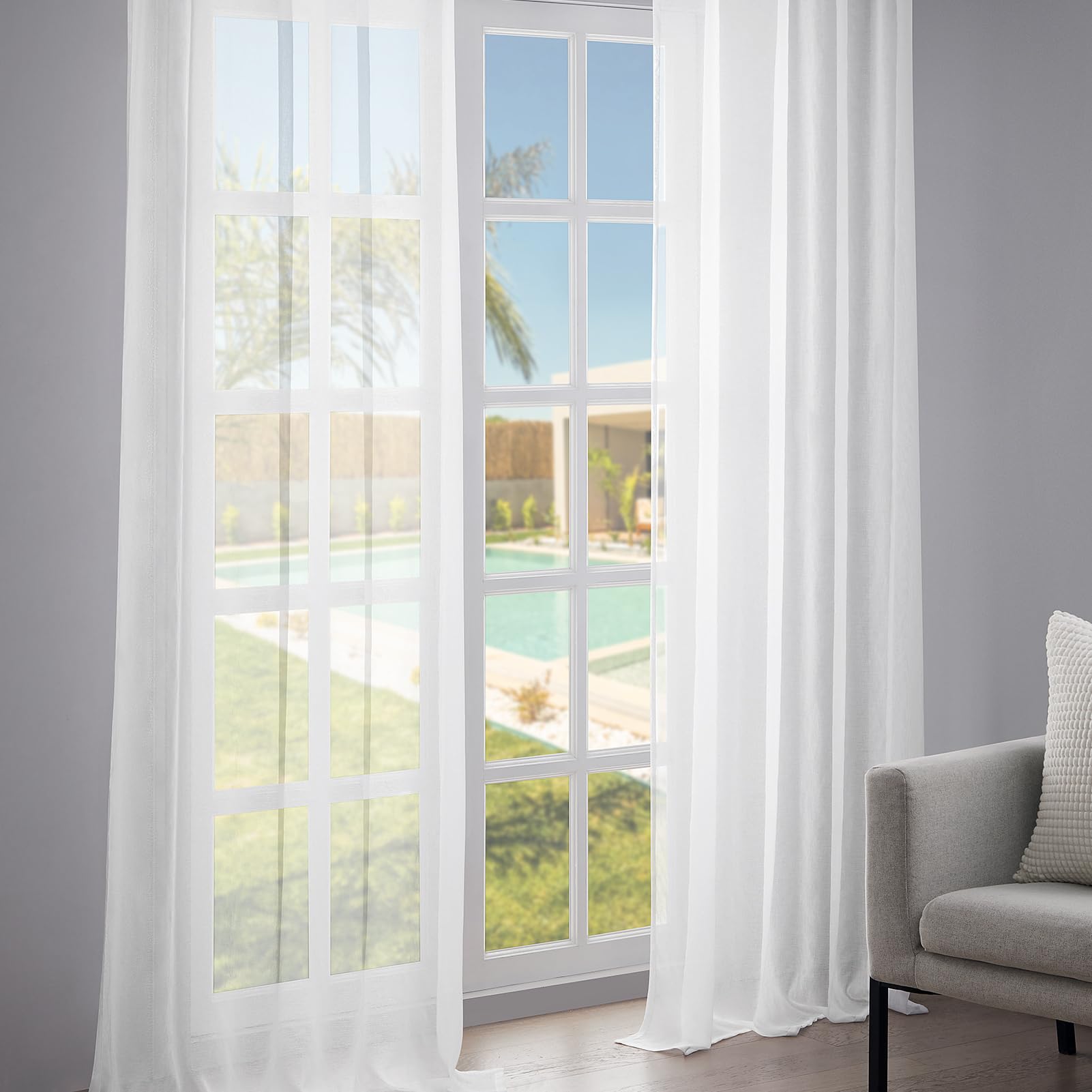 Topfinel Gardinen Vorhänge Voile Weiß 140x245 cm 2er Set