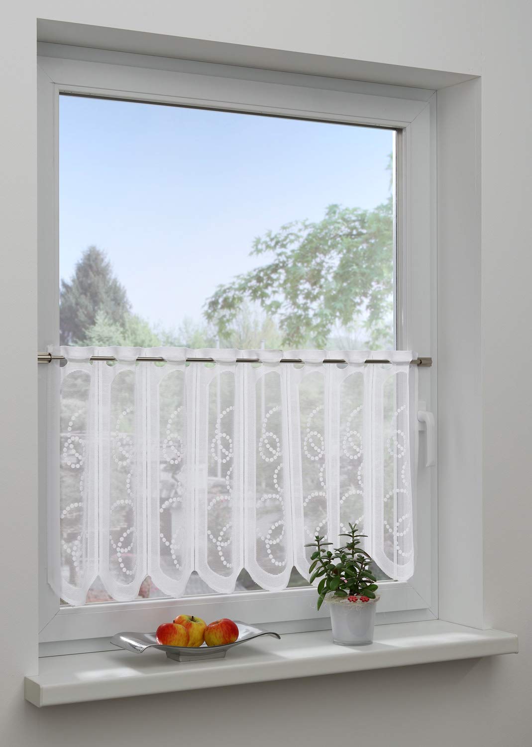 GARDINIA Country Scheibengardine Borte Weiß 50x150 cm transparent