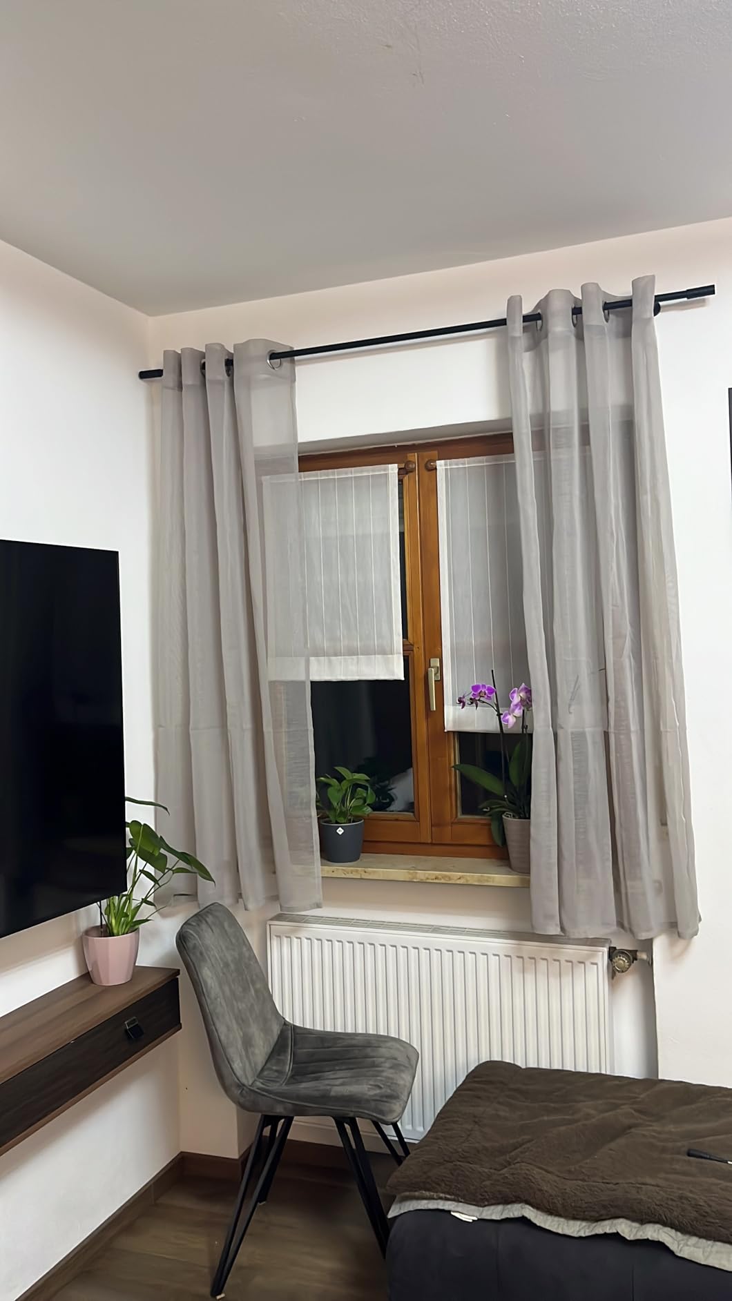 Topfinel Ösenvorhang 145x140 cm weiß 2er Set halbtransparent