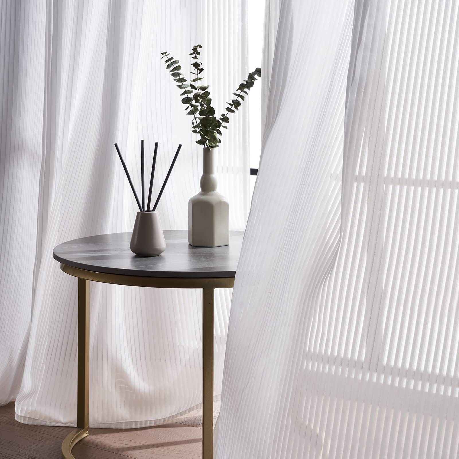 Topfinel Gardinen Ösen Vorhänge Weiß 140x225 cm 2er Pack