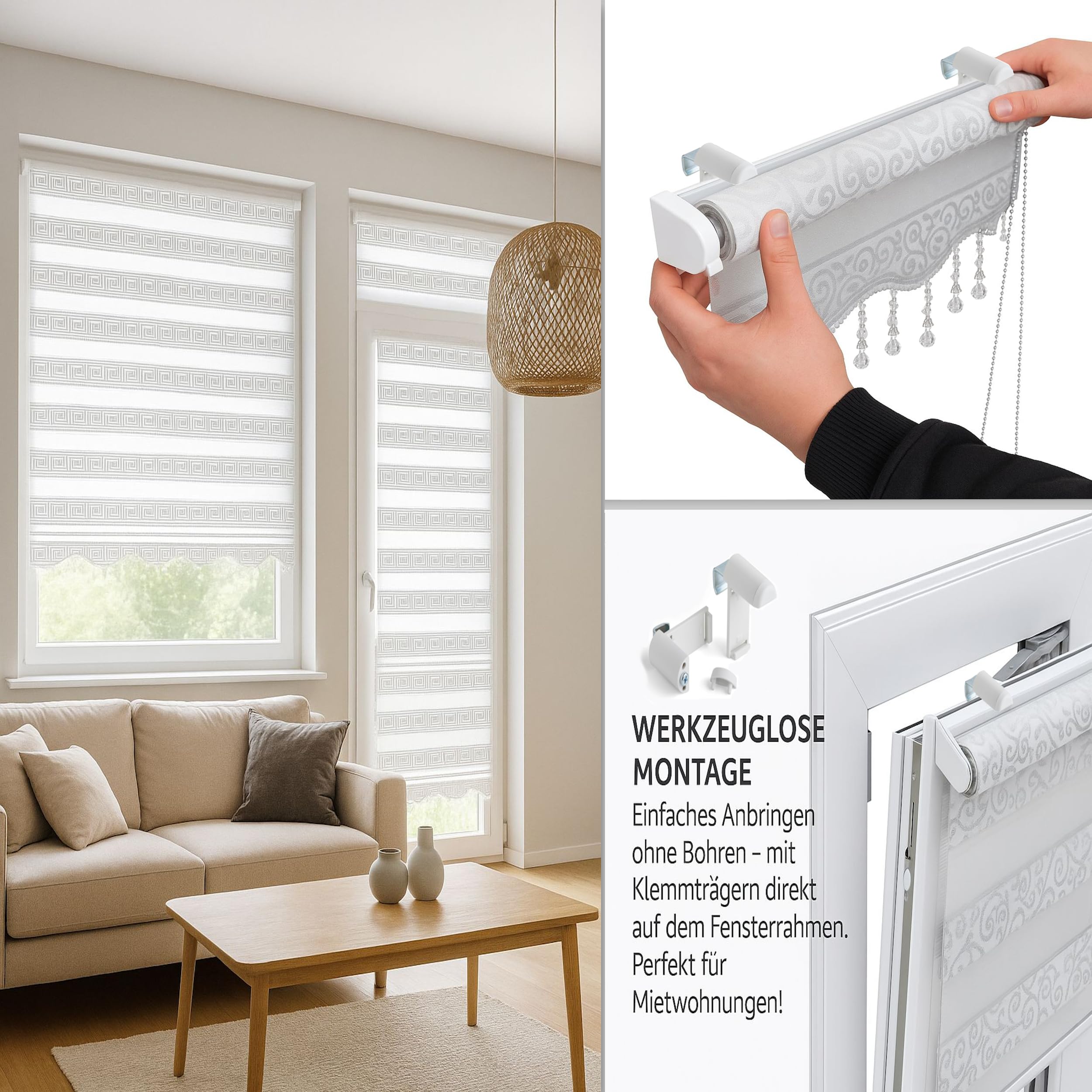 Brillant Doppelrollo Klemmfix Medusa Barock 50x200 cm Glitzer
