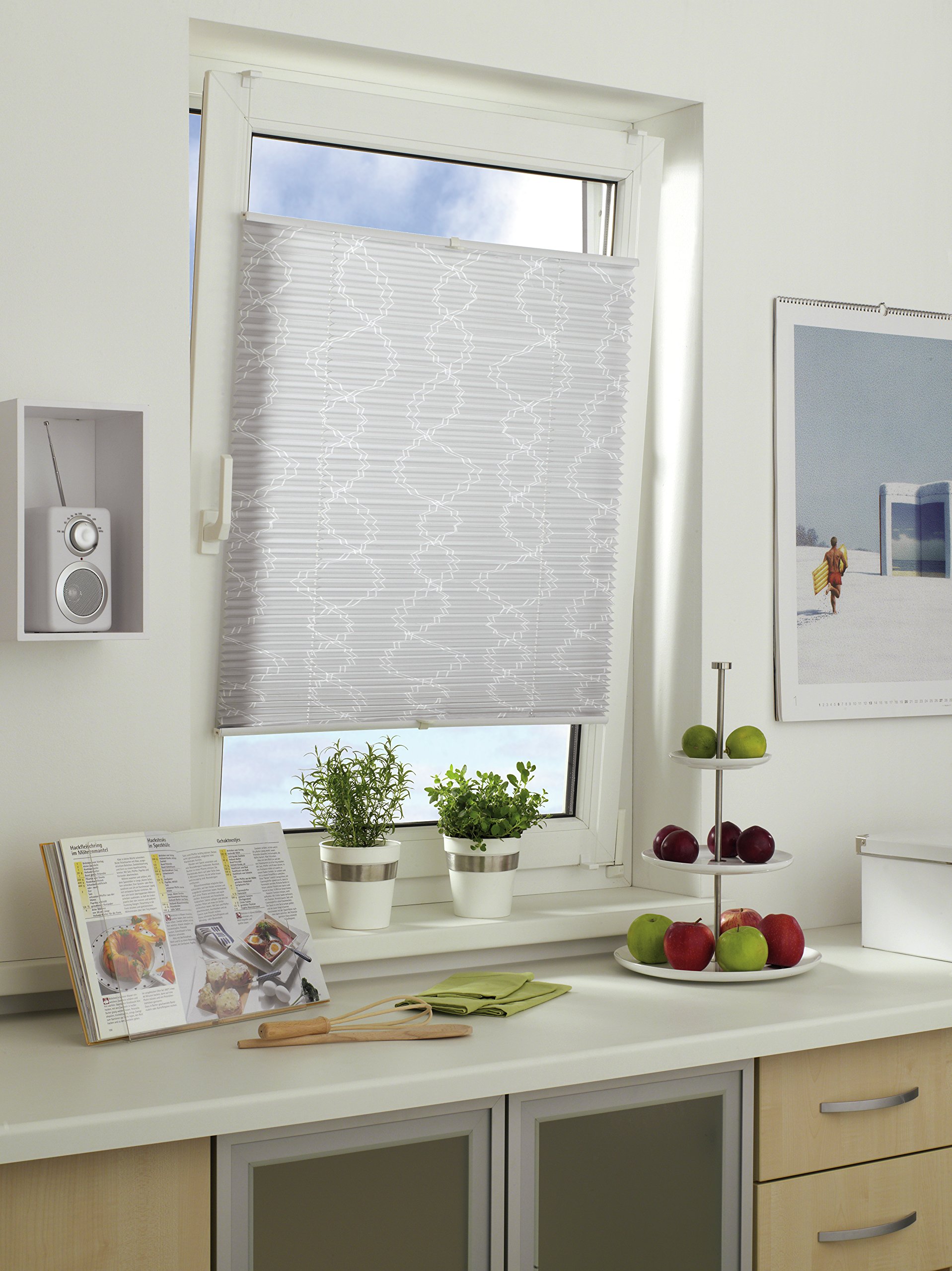 GARDINIA EASYFIX Plissee Curl Grau 50x130 cm blickdicht