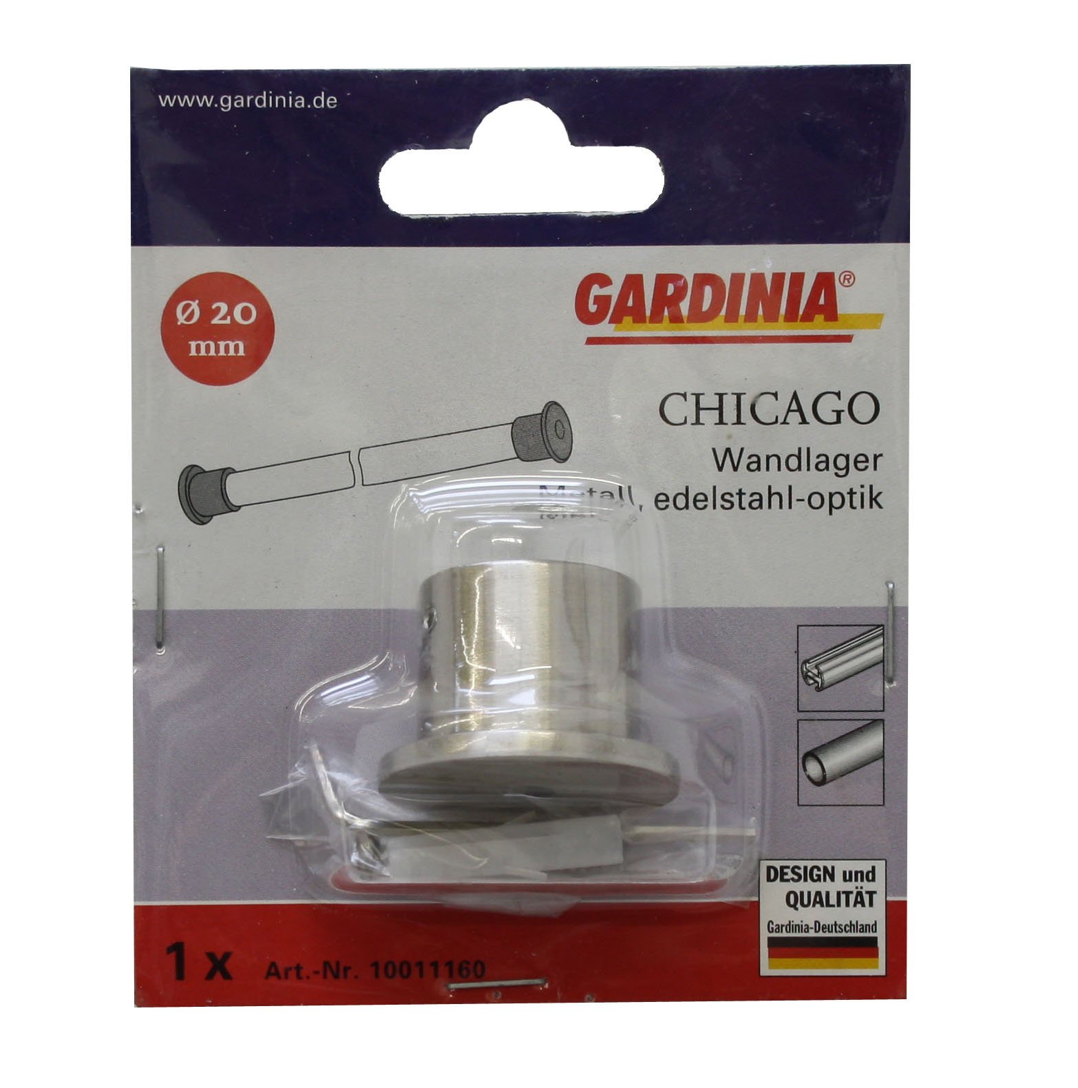 Gardinia Chicago Wandlager 20 mm Edelstahloptik Silber