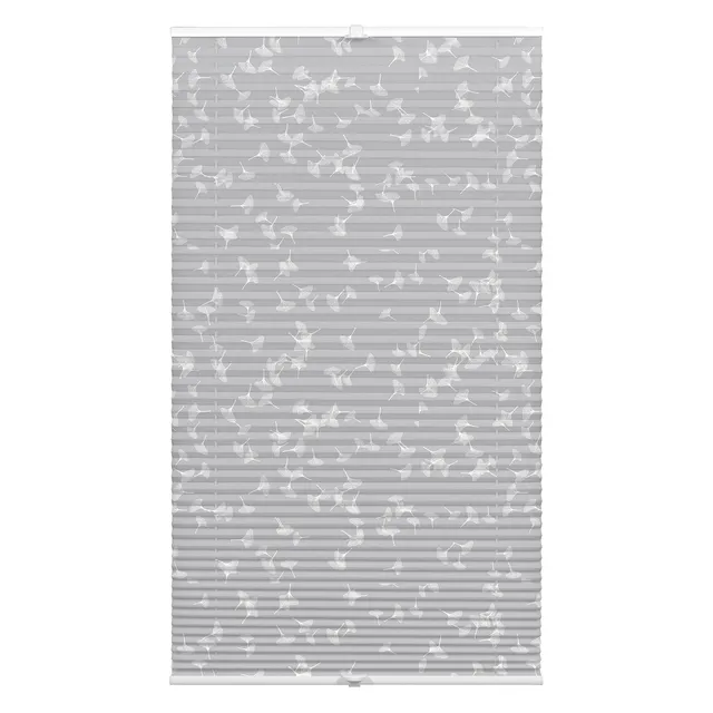 GARDINIA EASYFIX Japandi Ginkgo Plissee Grau-Weiß 80x130 cm
