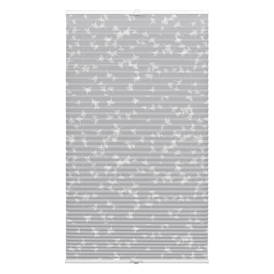 GARDINIA EASYFIX Japandi Ginkgo Plissee Grau-Weiß 80x130 cm