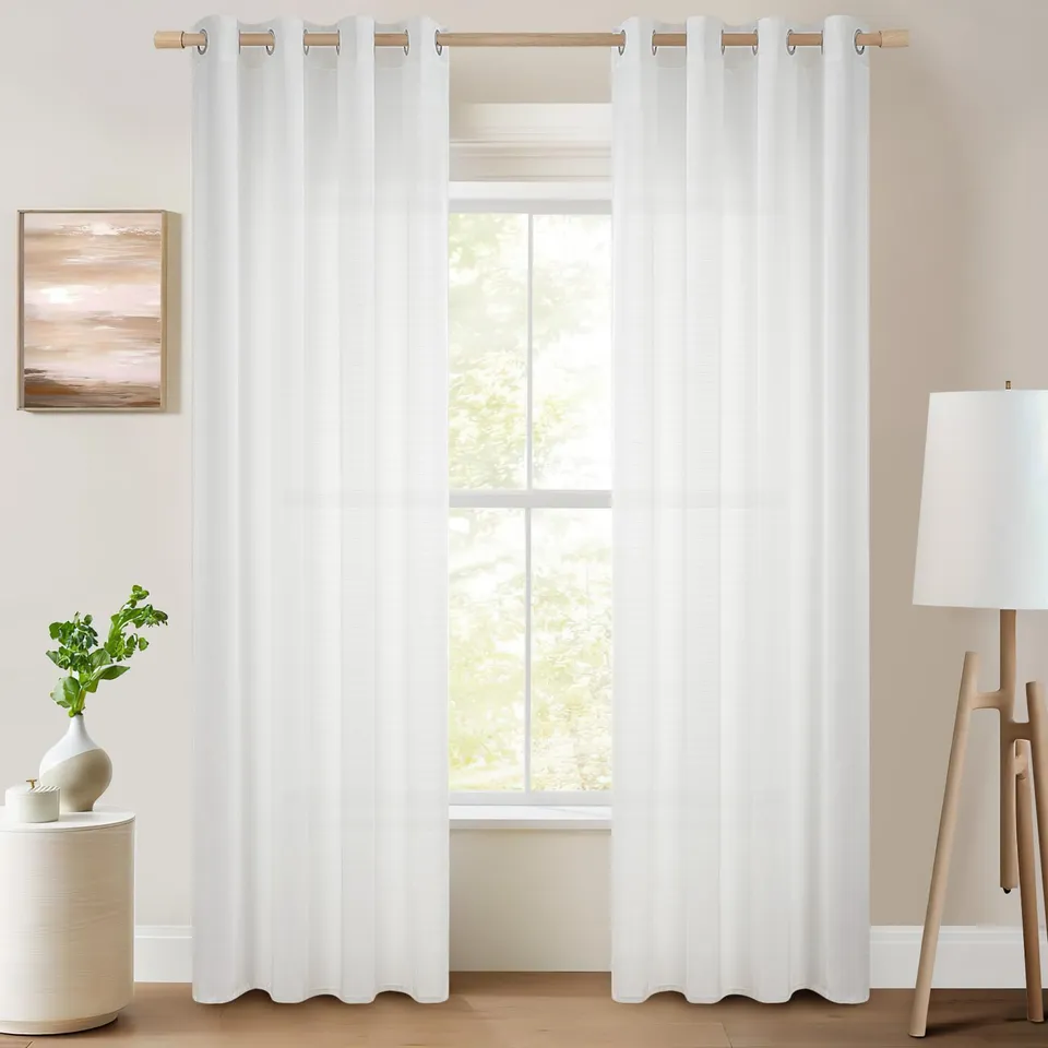 Topfinel Voile Vorhang Weiß 245x140 cm 2er Set Ösen