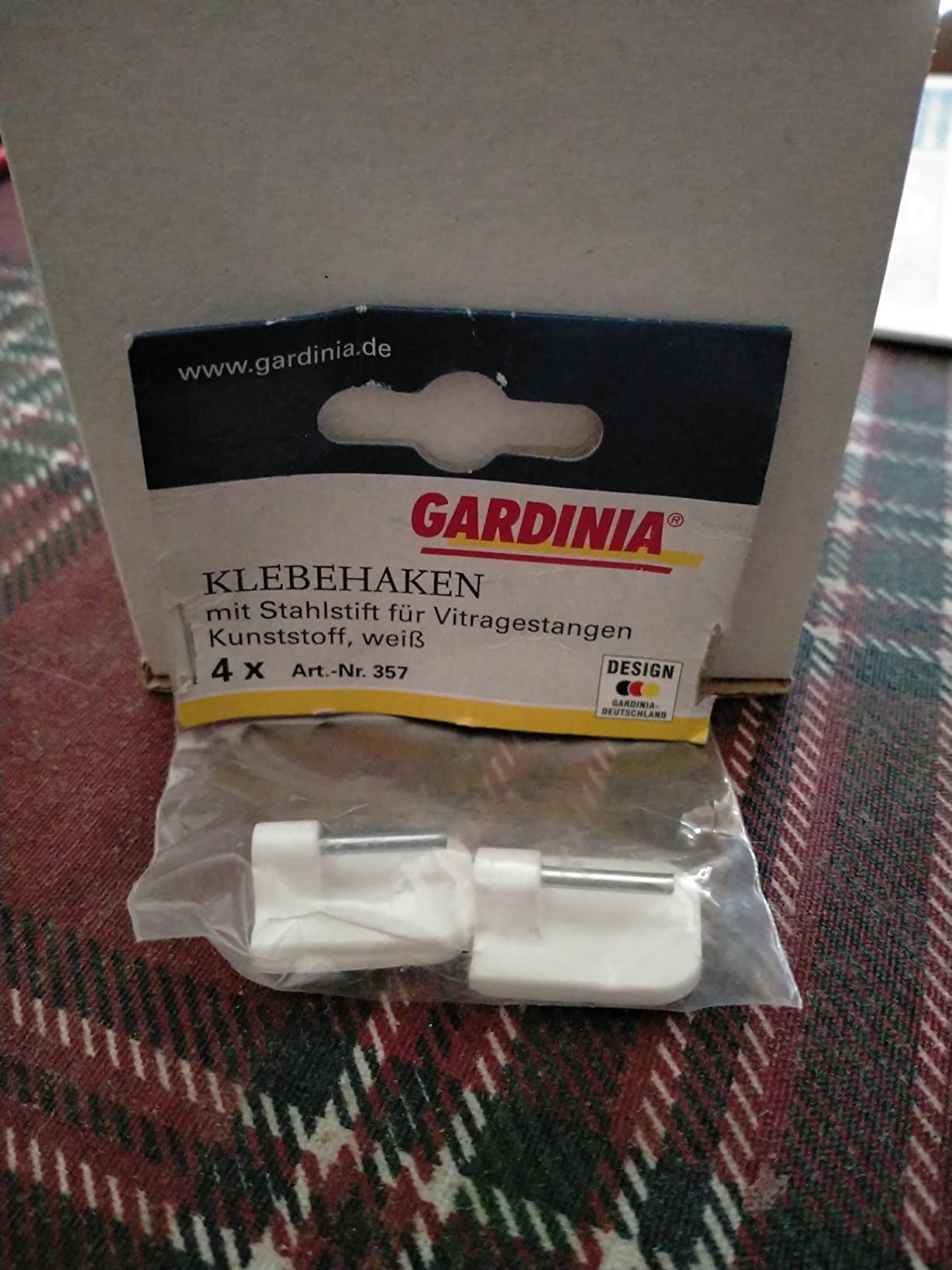 GARDINIA Chicago Klebehaken Vitragestangen 11mm weiß 4 Stk