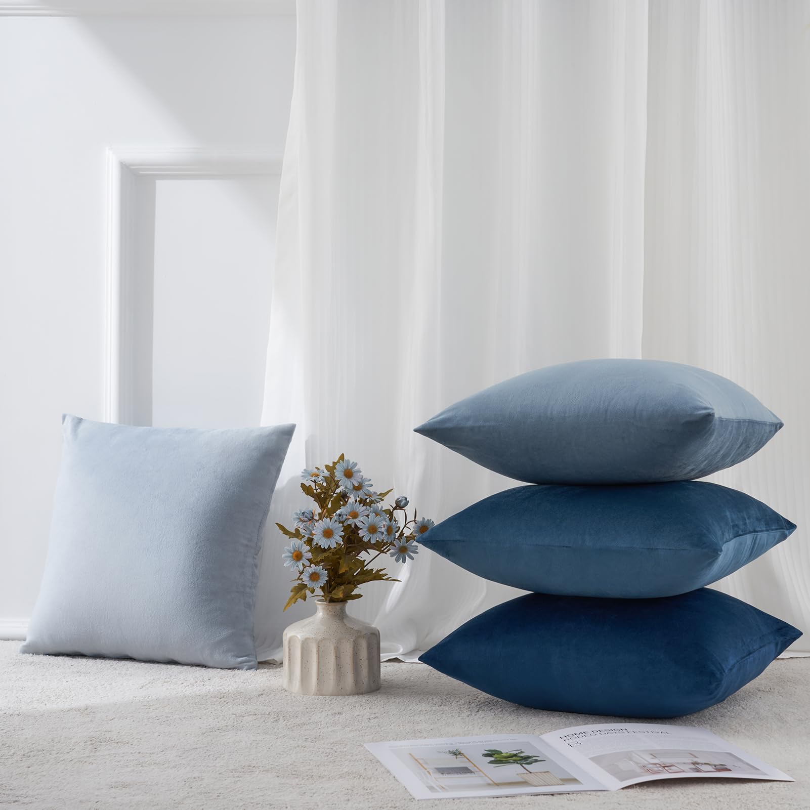 Topfinel Kissenbezüge Samt 40x40 Blau 4er-Set Verlauf