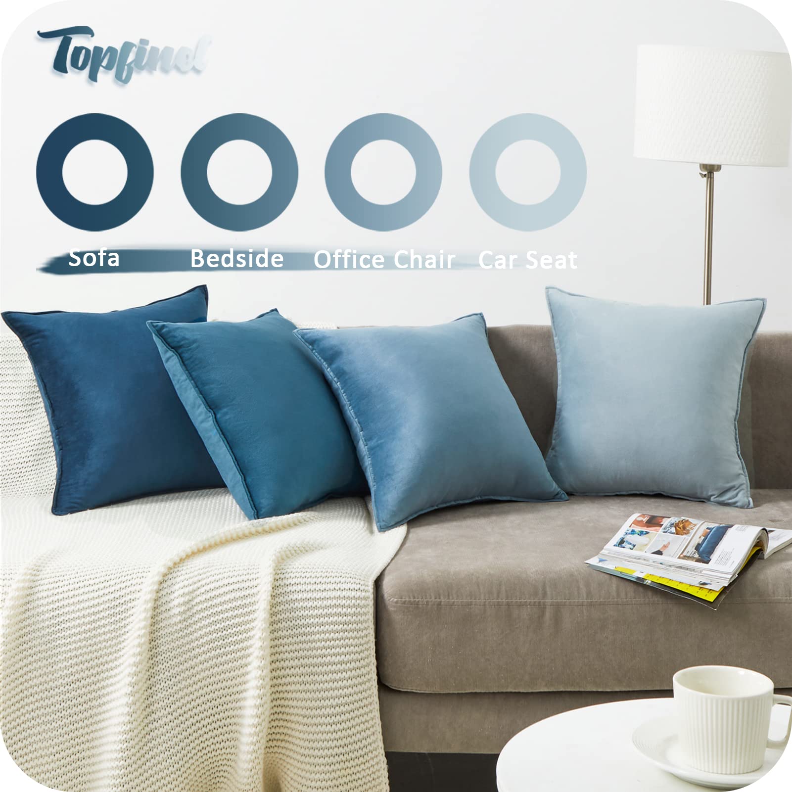Topfinel Kissenbezüge 50x50 cm Blau Samt 4er-Set Verlauf