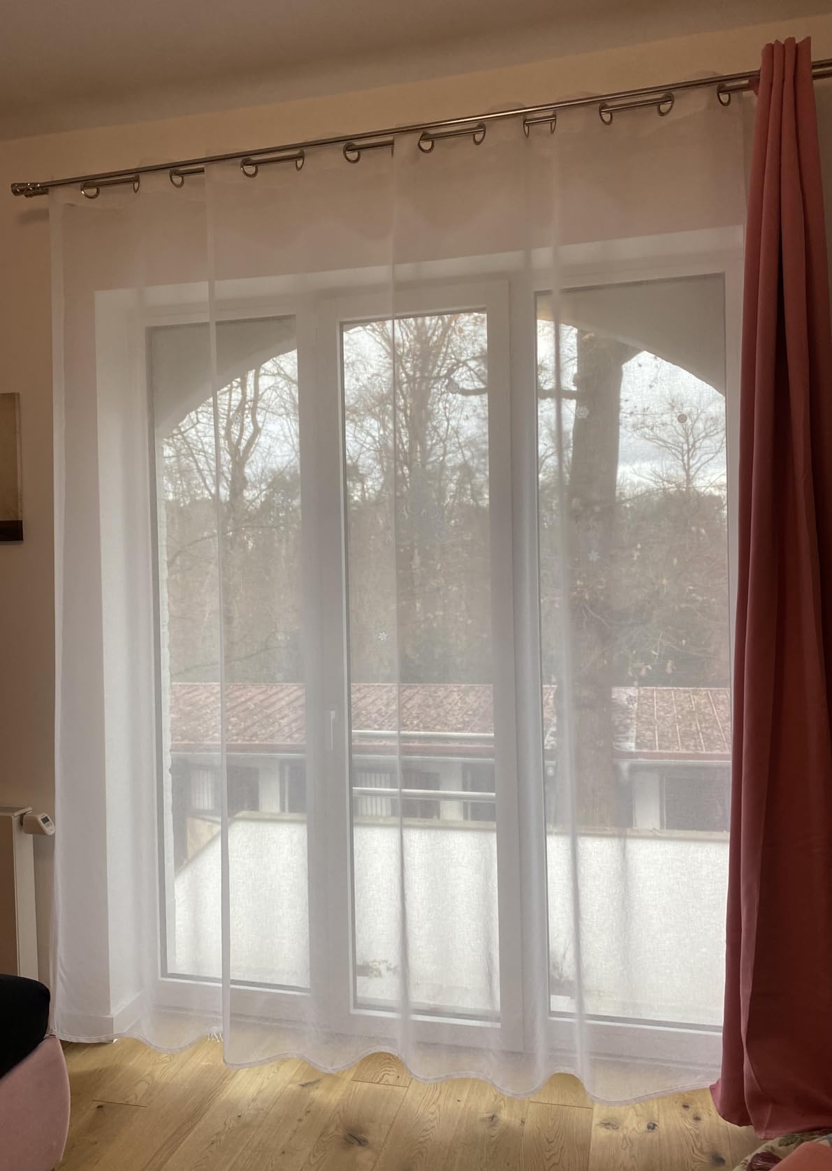 Topfinel Ösenvorhang 145x140 cm weiß 2er Set halbtransparent