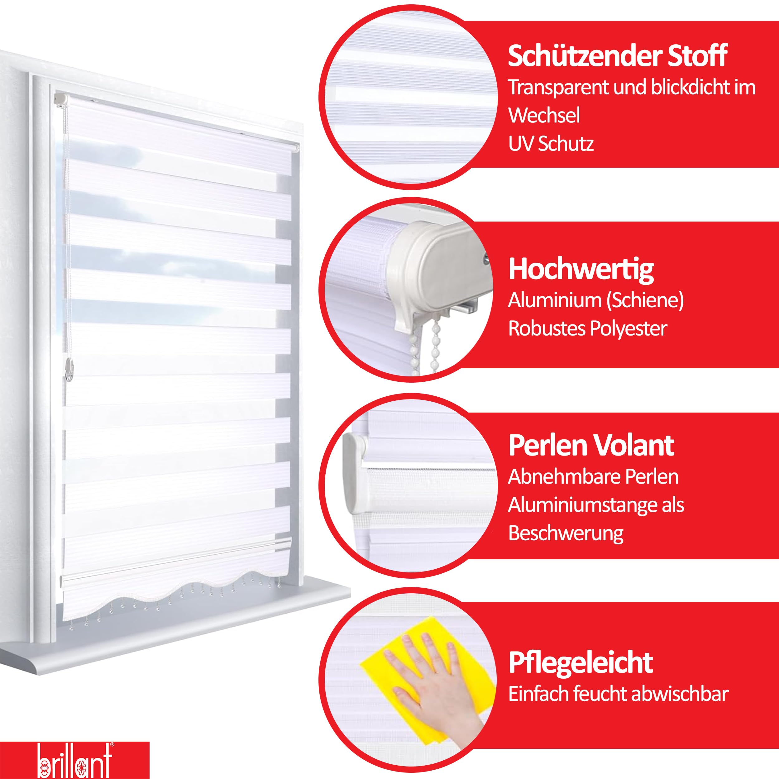 Brillant Doppelrollo Klemmfix Weiß 50 x 200 cm blickdicht
