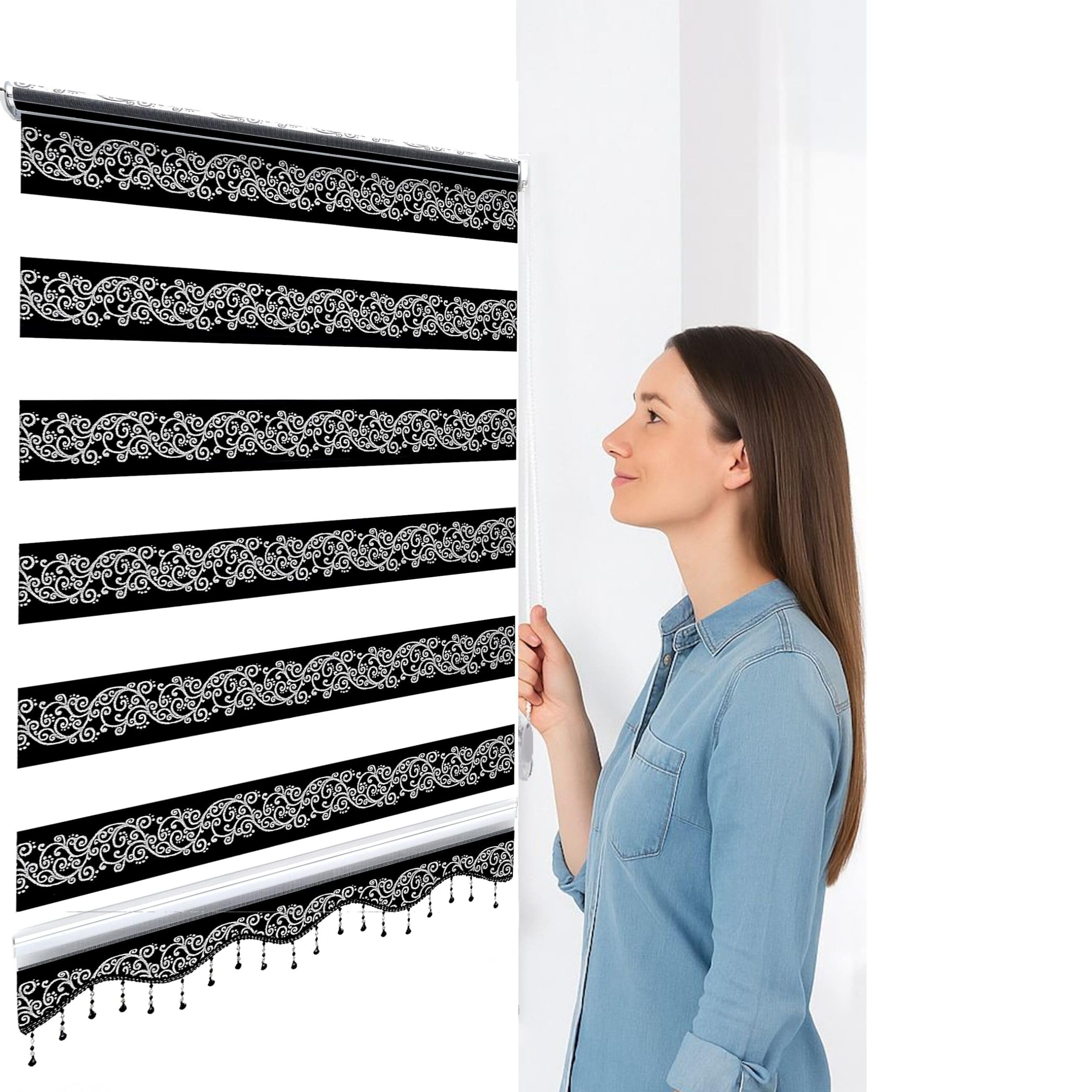 Brillant Doppelrollo Klemmfix 90x200 Schwarz-Silber blickdicht