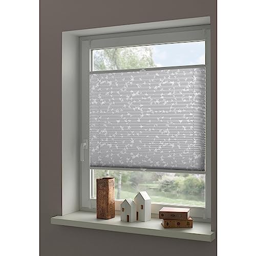 GARDINIA EASYFIX Japandi Ginkgo Plissee Grau-Weiß 80x130 cm