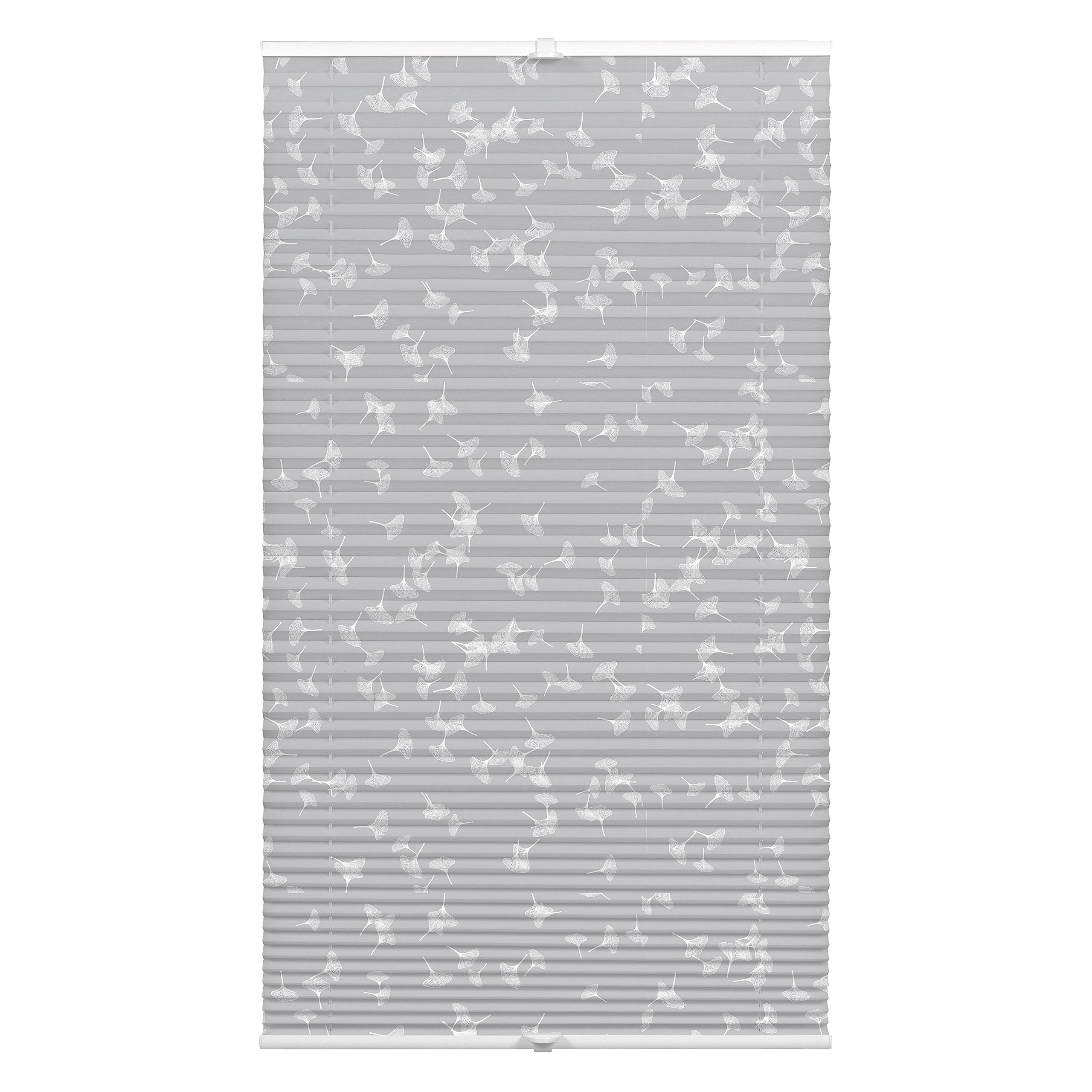 GARDINIA EASYFIX Japandi Ginkgo Plissee Grau-Weiß 80x130 cm