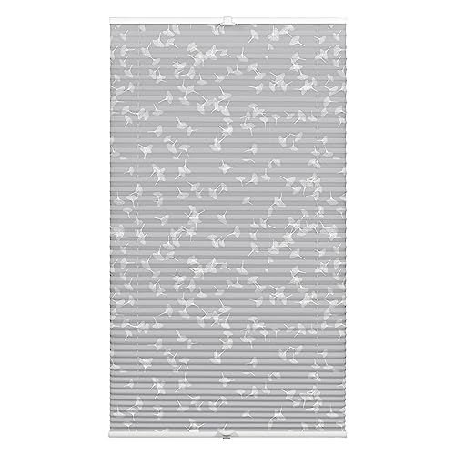 GARDINIA EASYFIX Japandi Ginkgo Plissee Grau-Weiß 80x130 cm