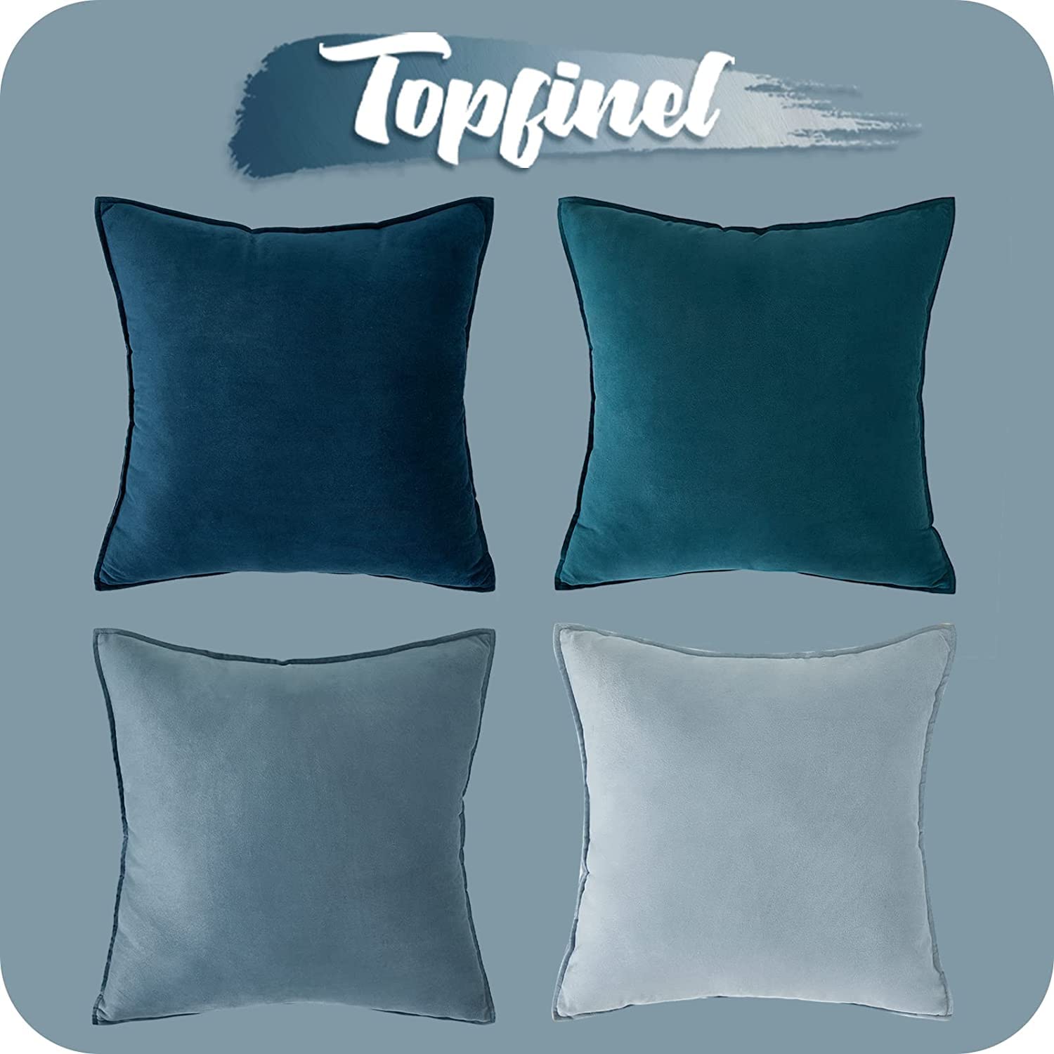 Topfinel Kissenbezüge 50x50 cm Blau Samt 4er-Set Verlauf