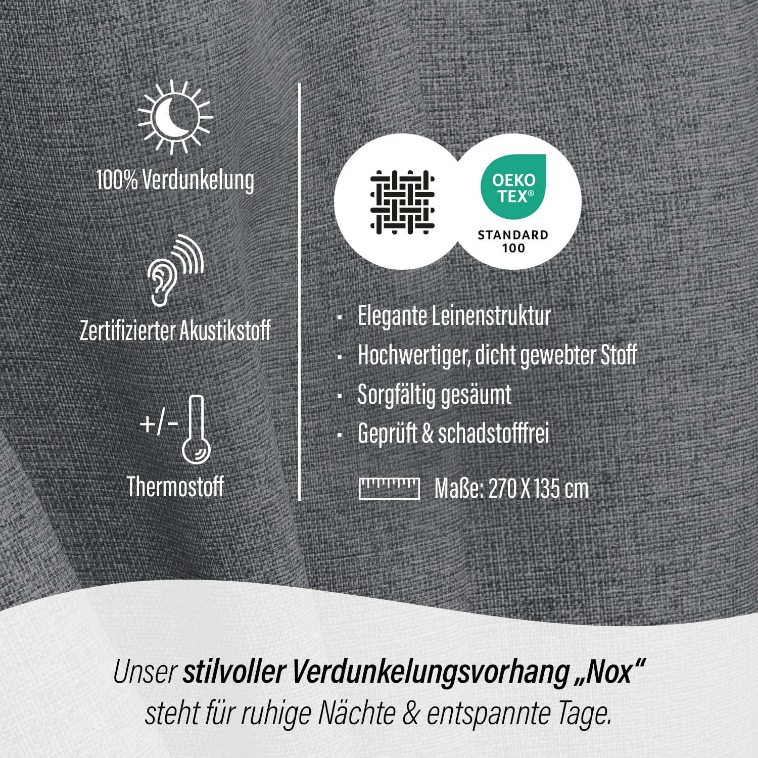 Homing Vorhang Nox Verdunkelungsvorhang Grau 135x270 blickdicht