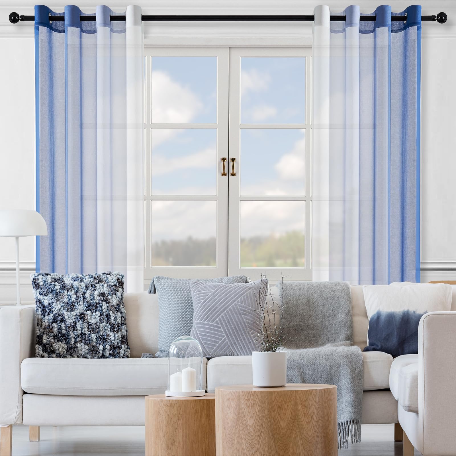 Topfinel Gardinen Ösenvorhang Blau 140x240 cm 2er transparent