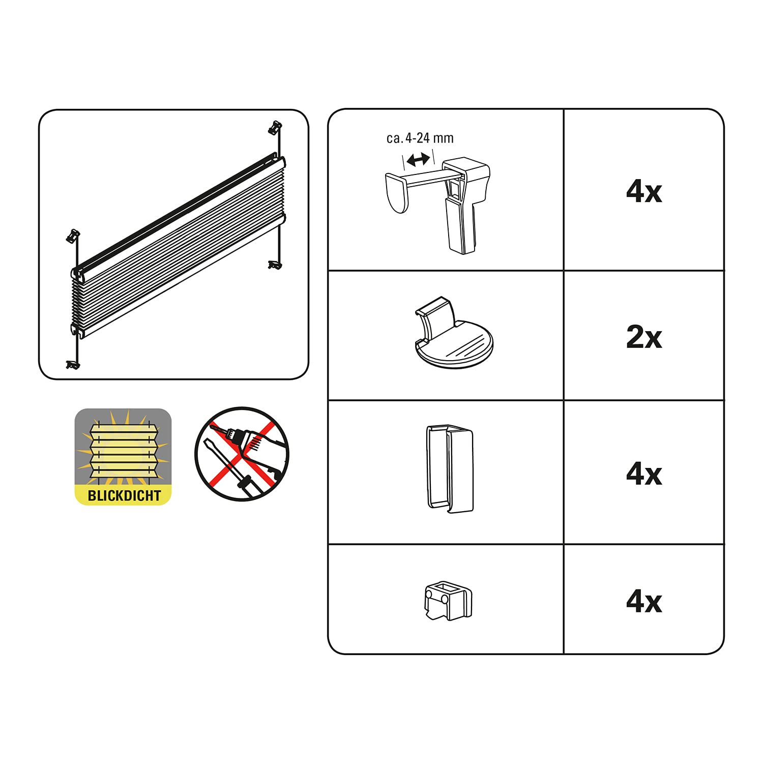 GARDINIA Bella EASYFIX Plissee Weiß 80x130 cm blickdicht