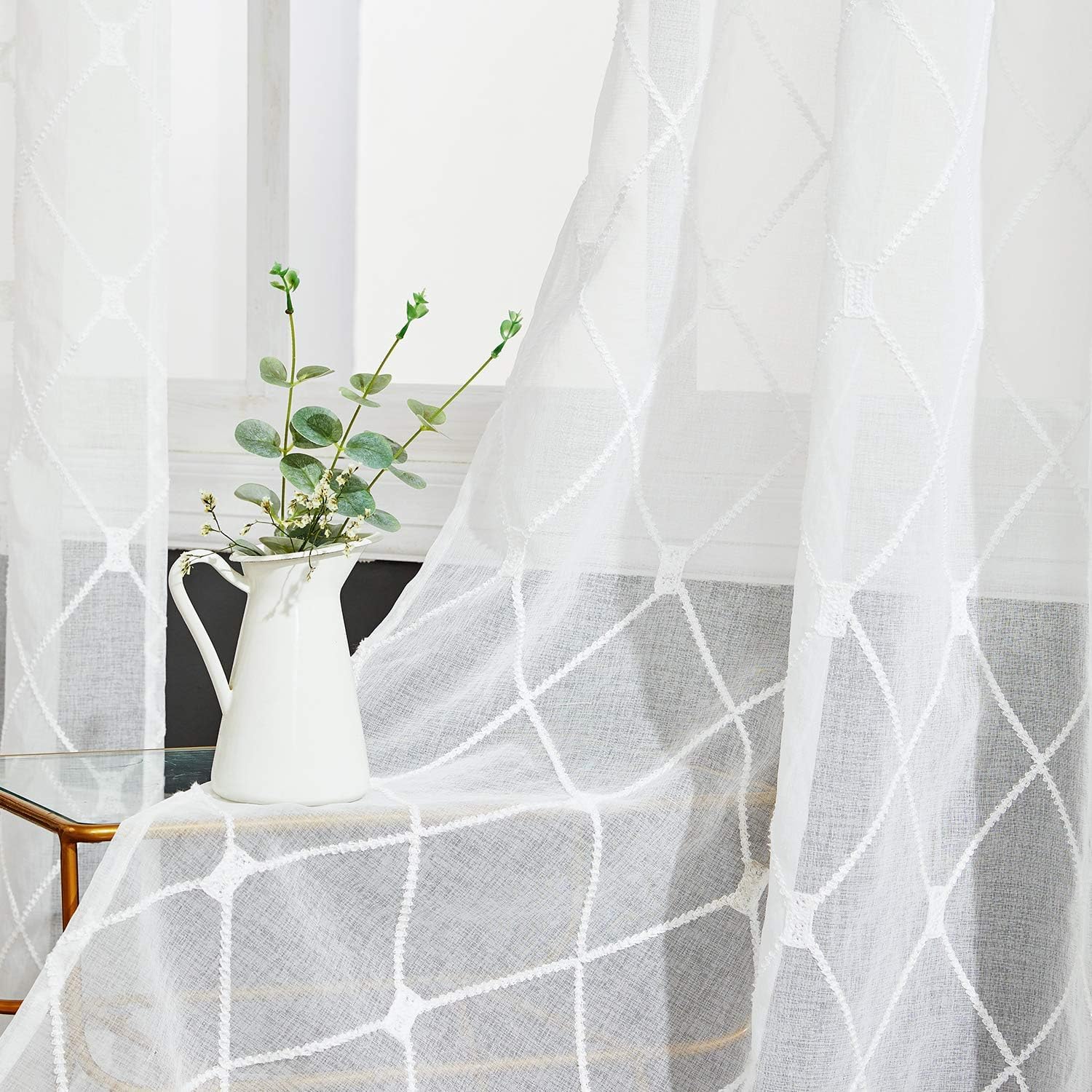 Topfinel Gardinen & Vorhänge Voile-Ösengardine Weiß 2er-Set Stickerei