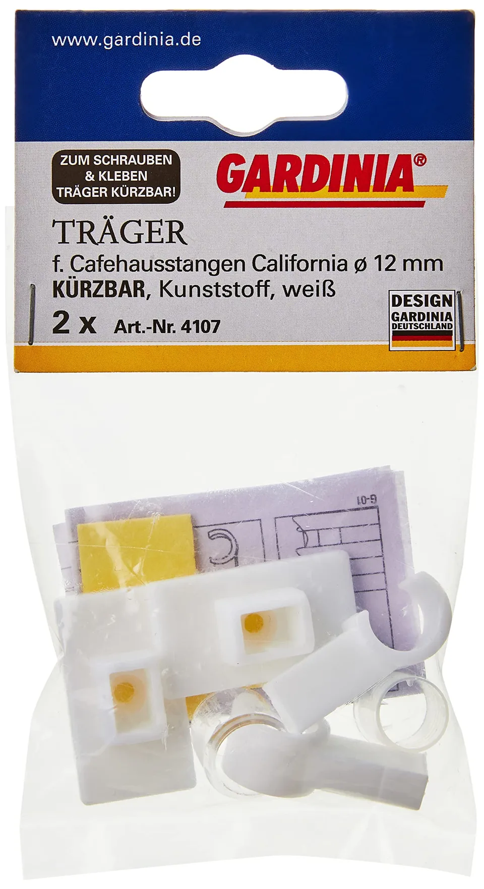 GARDINIA Chicago Träger California 12mm Weiß 2 Stück