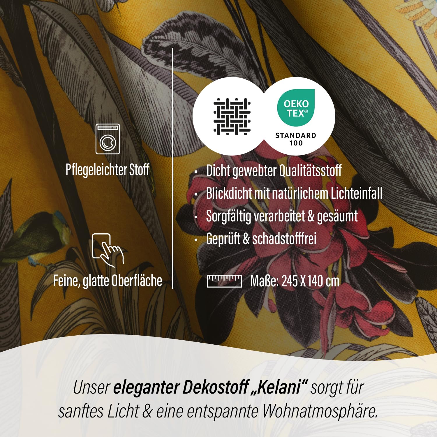 Homing Kelani Vorhang 140x245 cm Safran Blickdicht Jacquard