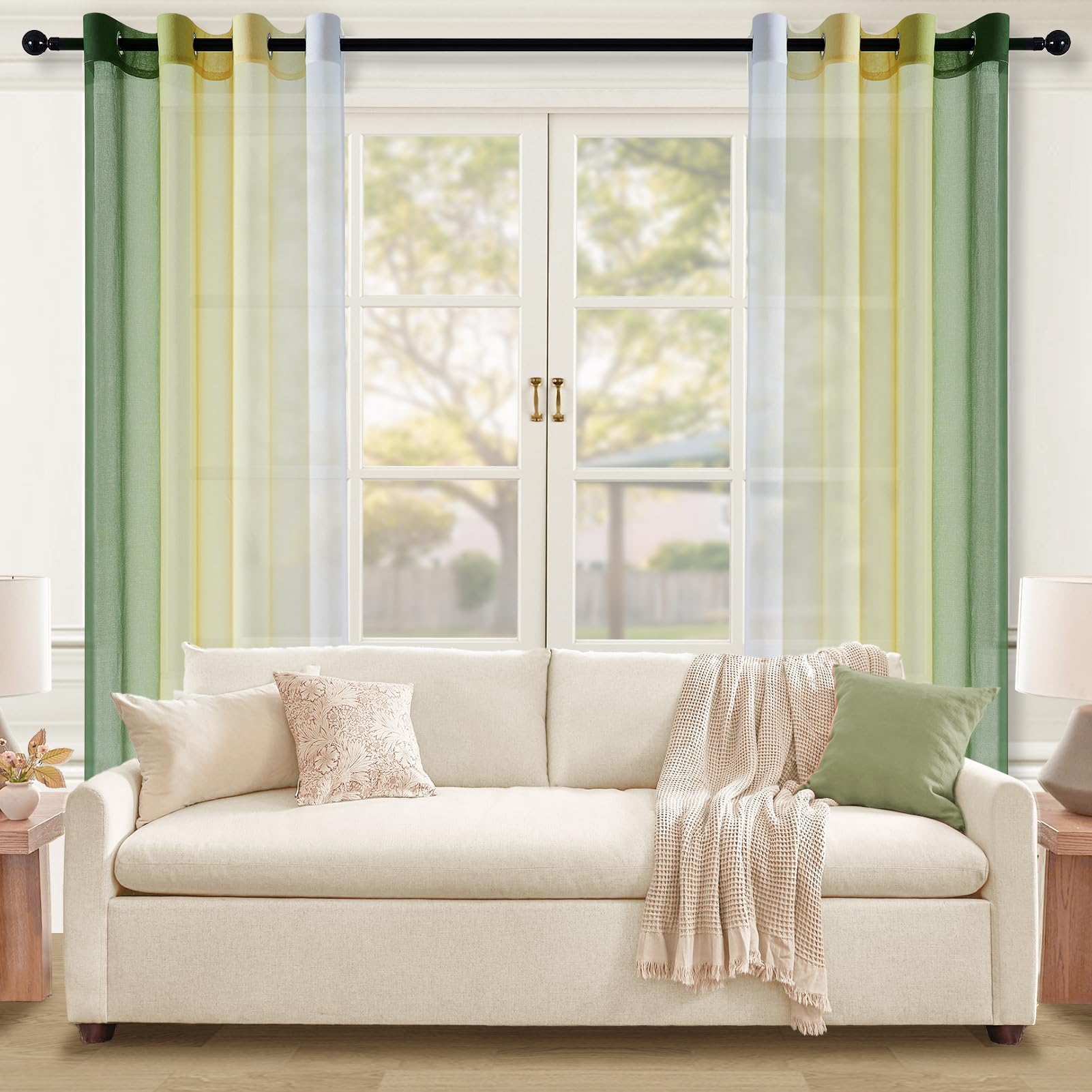 Topfinel Vorhang Farbverlauf Grün 140x160 cm 2er-Set Ösen