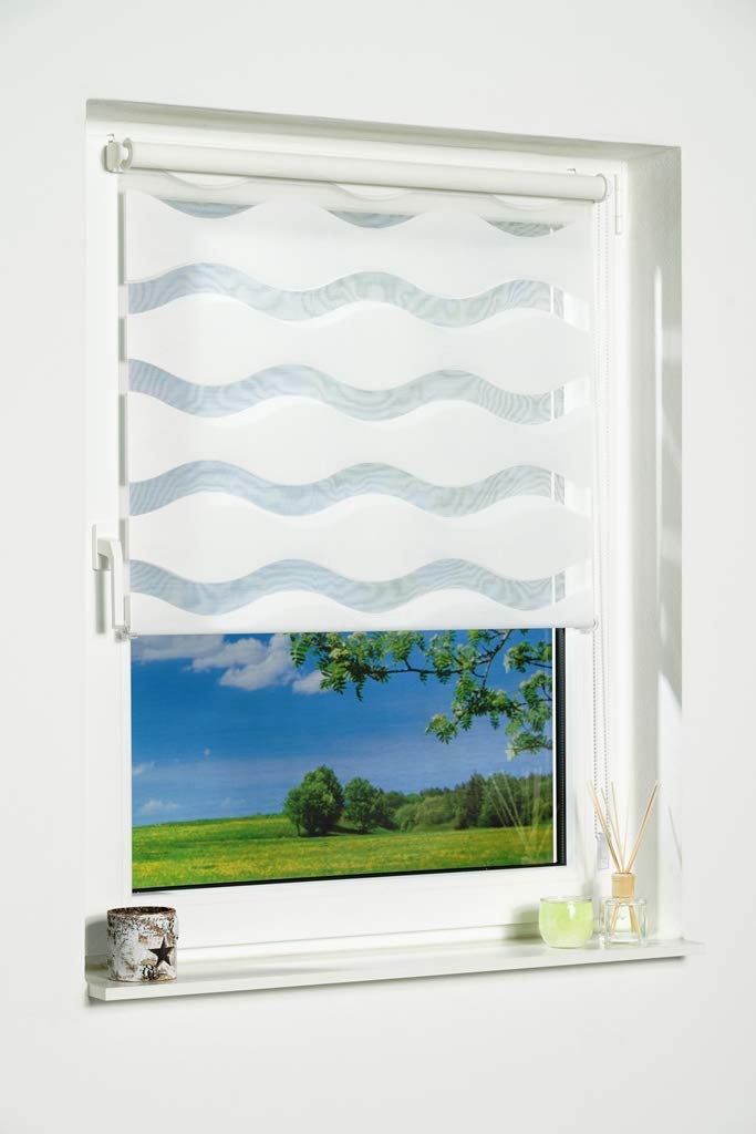K-HOME Doppelrollos Welle Doppelrollo Weiß 40x150 cm