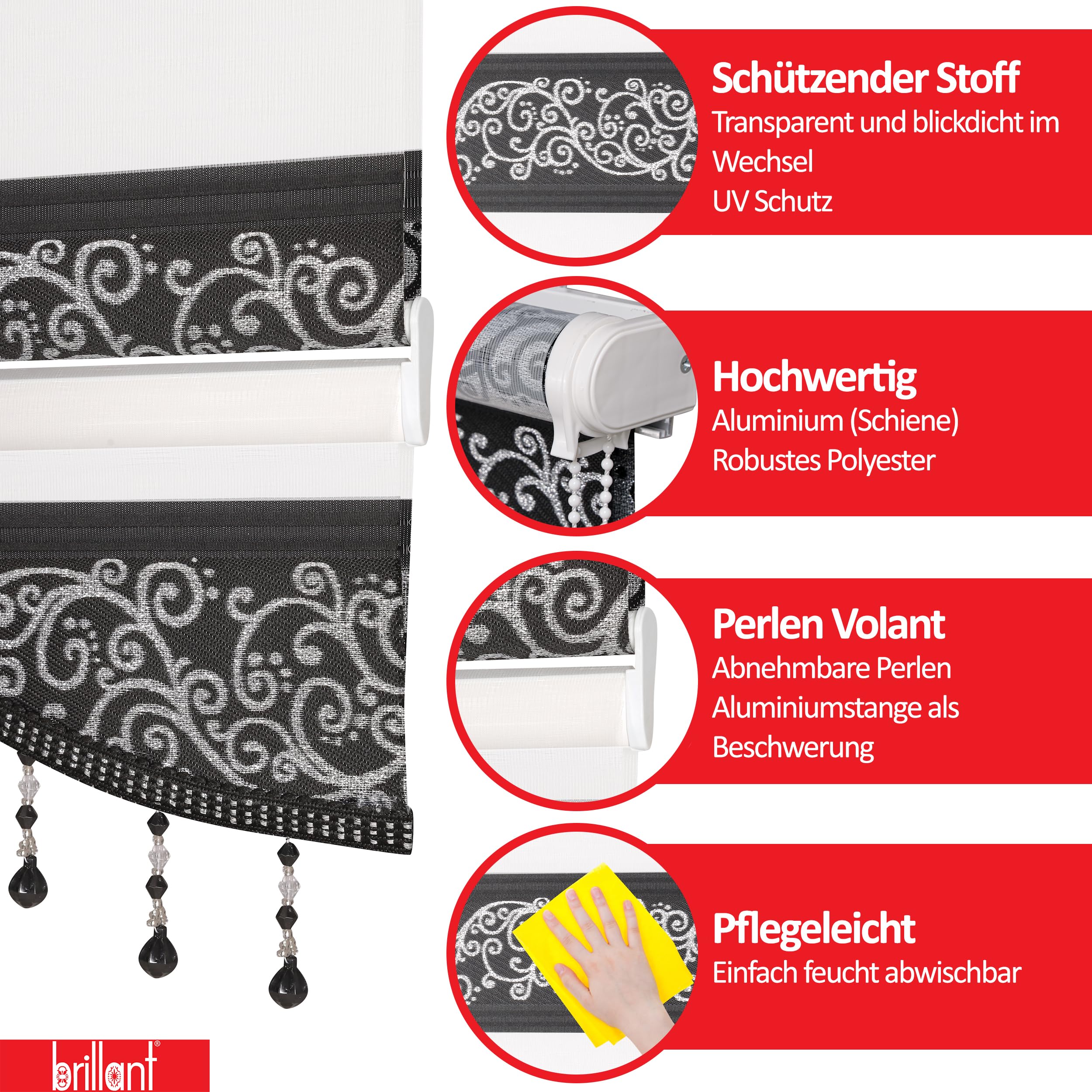 Brillant Doppelrollo Klemmfix 90x200 Schwarz-Silber blickdicht