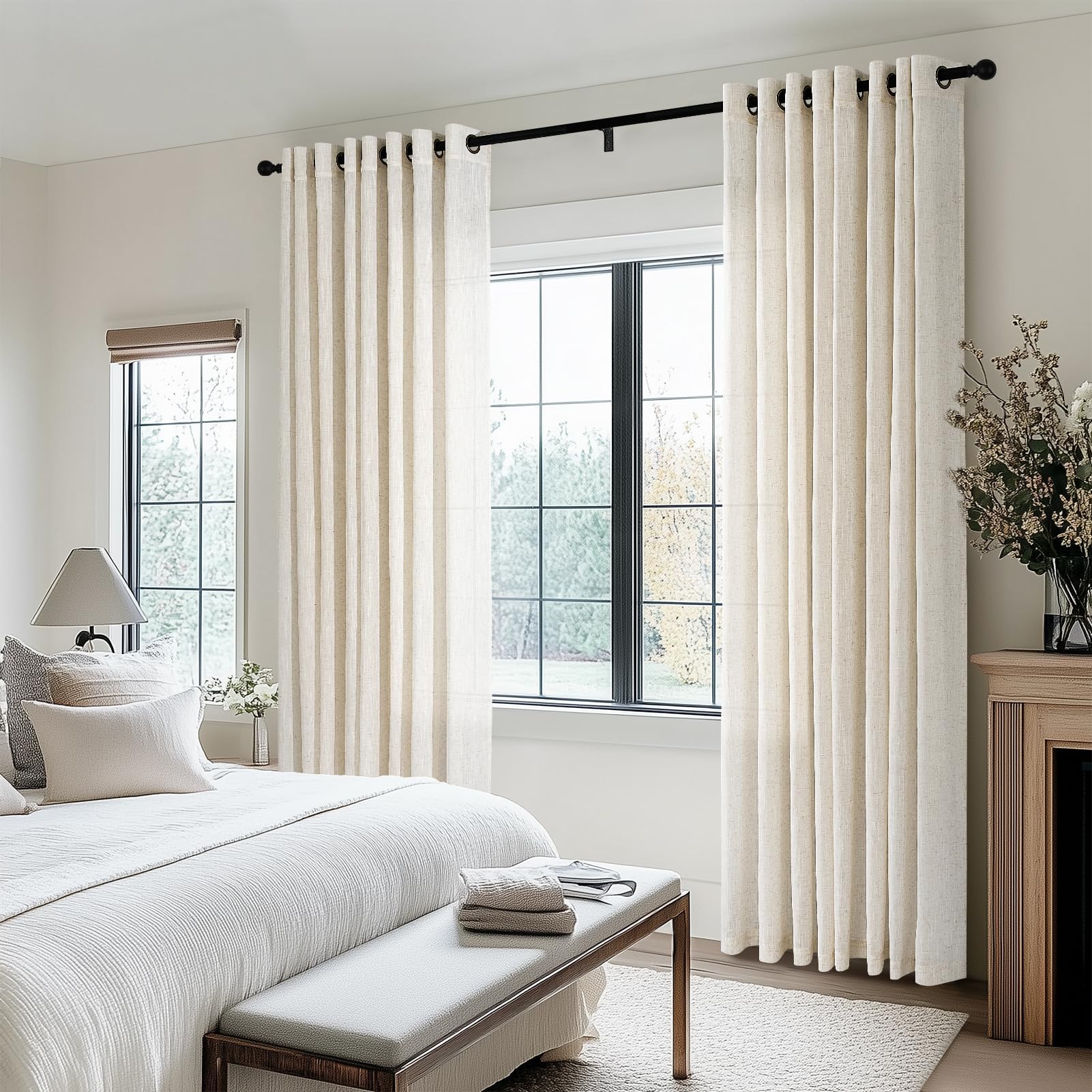 Topfinel Leinen Vorhänge 140x240 Beige 2er Set halbtransparent
