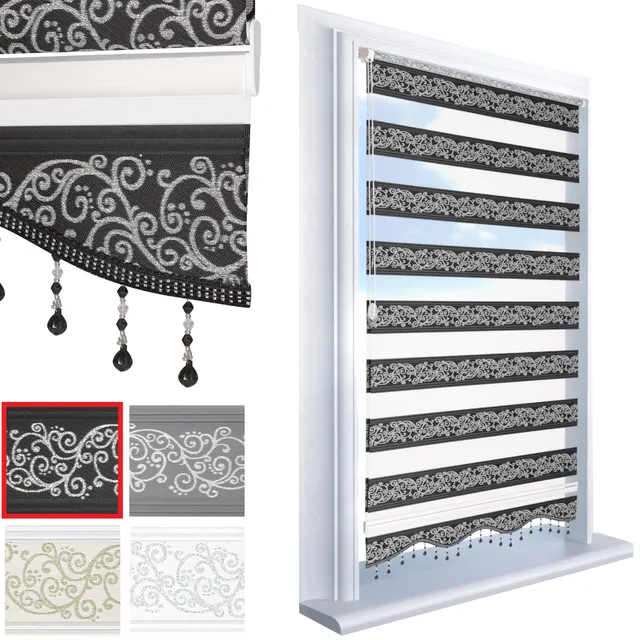 Brillant Doppelrollo Klemmfix 90x200 Schwarz-Silber blickdicht