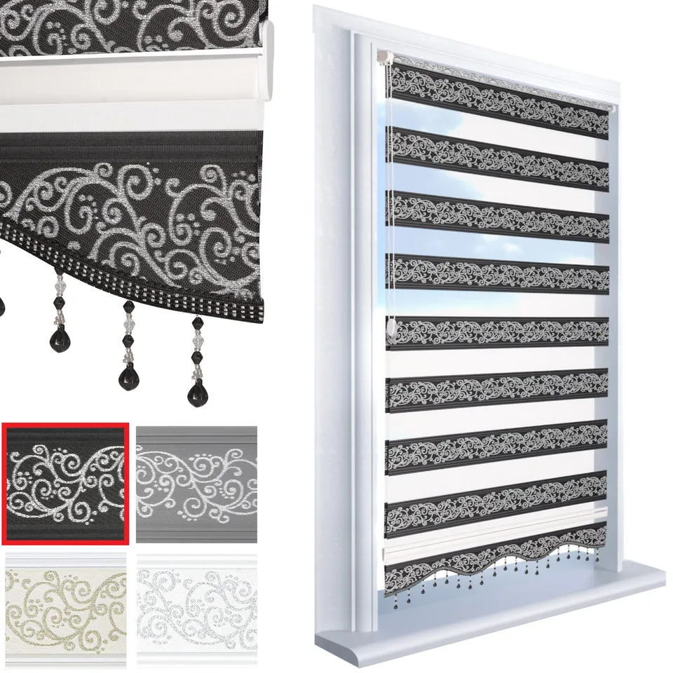 Brillant Doppelrollo Klemmfix 90x200 Schwarz-Silber blickdicht