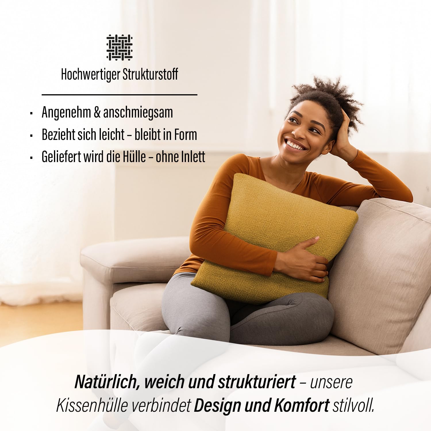 Homing St. Moritz Kissenhülle 40x40 Honig Struktur