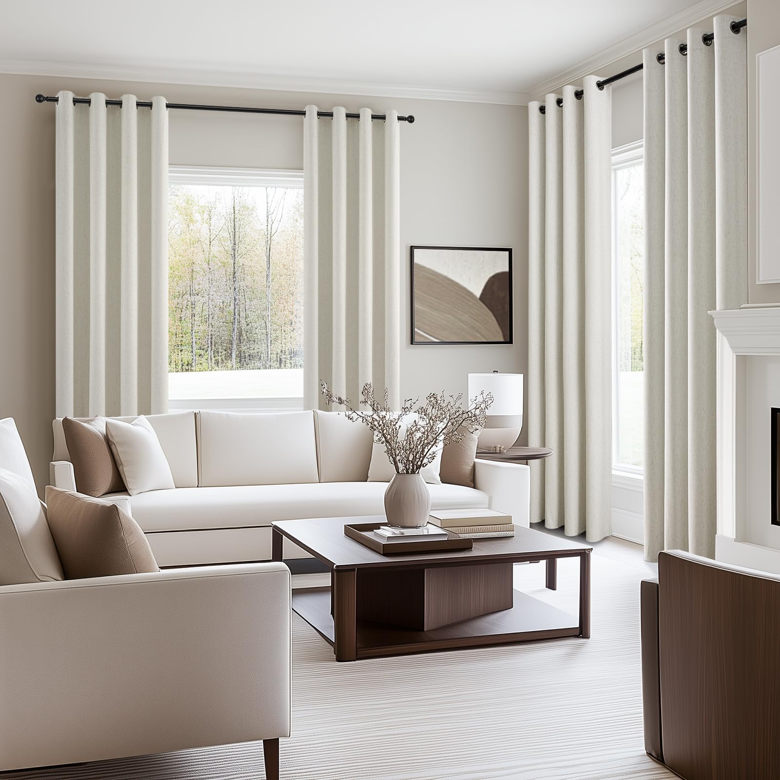 Topfinel Vorhang Ösen Verdunkelung Cream 300x240 cm blickdicht