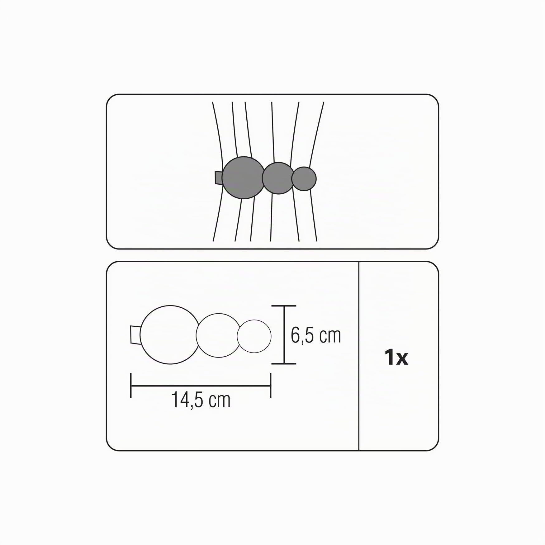 GARDINIA Country Raffspange Kreise Schwarz 14,5x6,5 cm Magnet