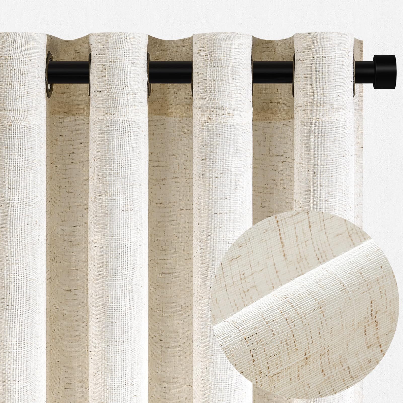 Topfinel Leinen Vorhänge 140x240 Beige 2er Set halbtransparent