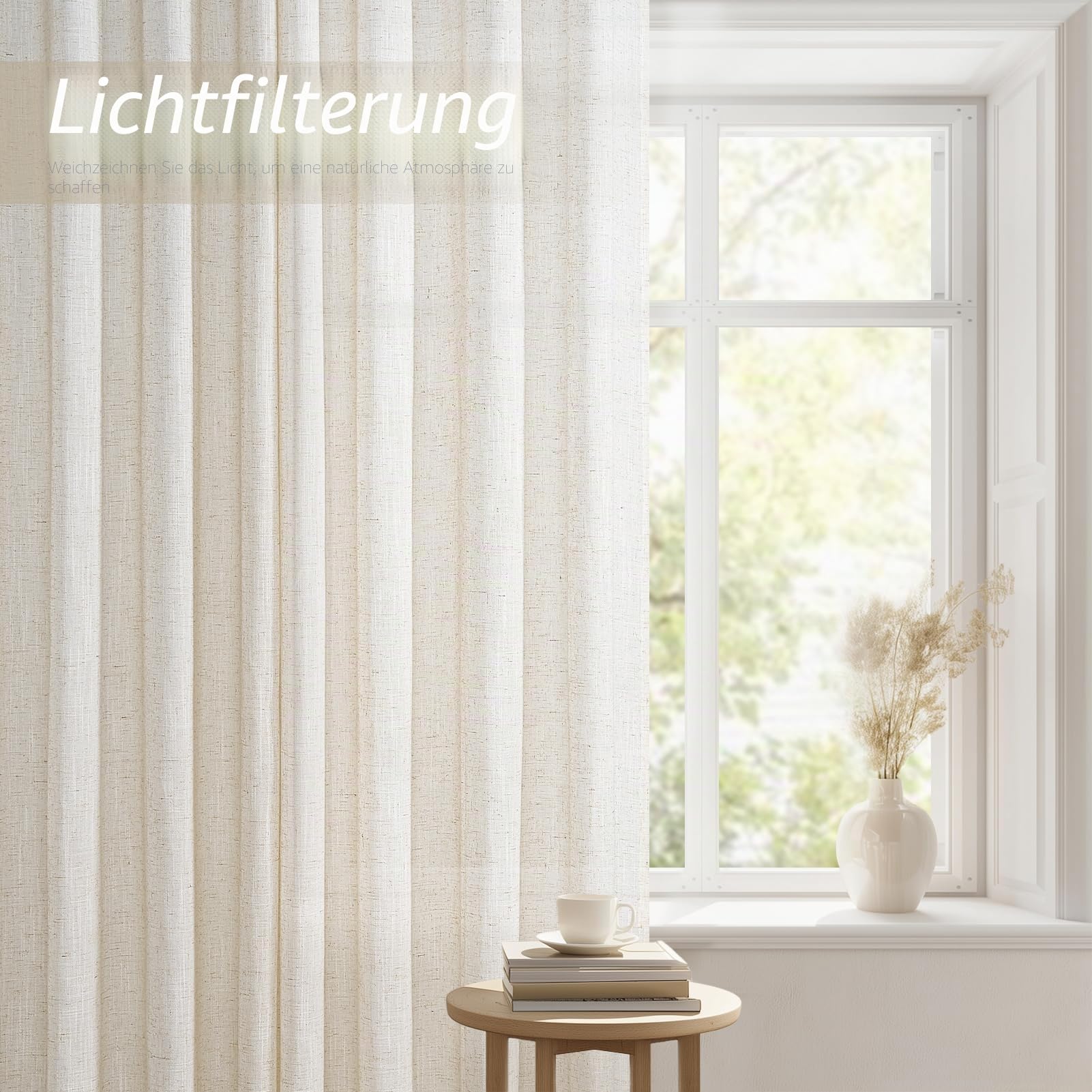 Topfinel Leinen Vorhänge 140x240 Beige 2er Set halbtransparent