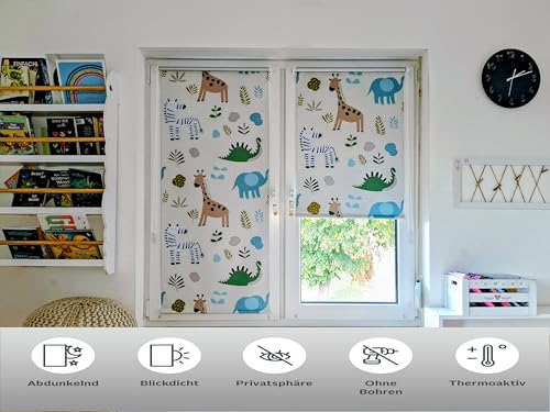 K-Home Seitenzugrollo Zoo 70x150 cm Thermo Klemmfix