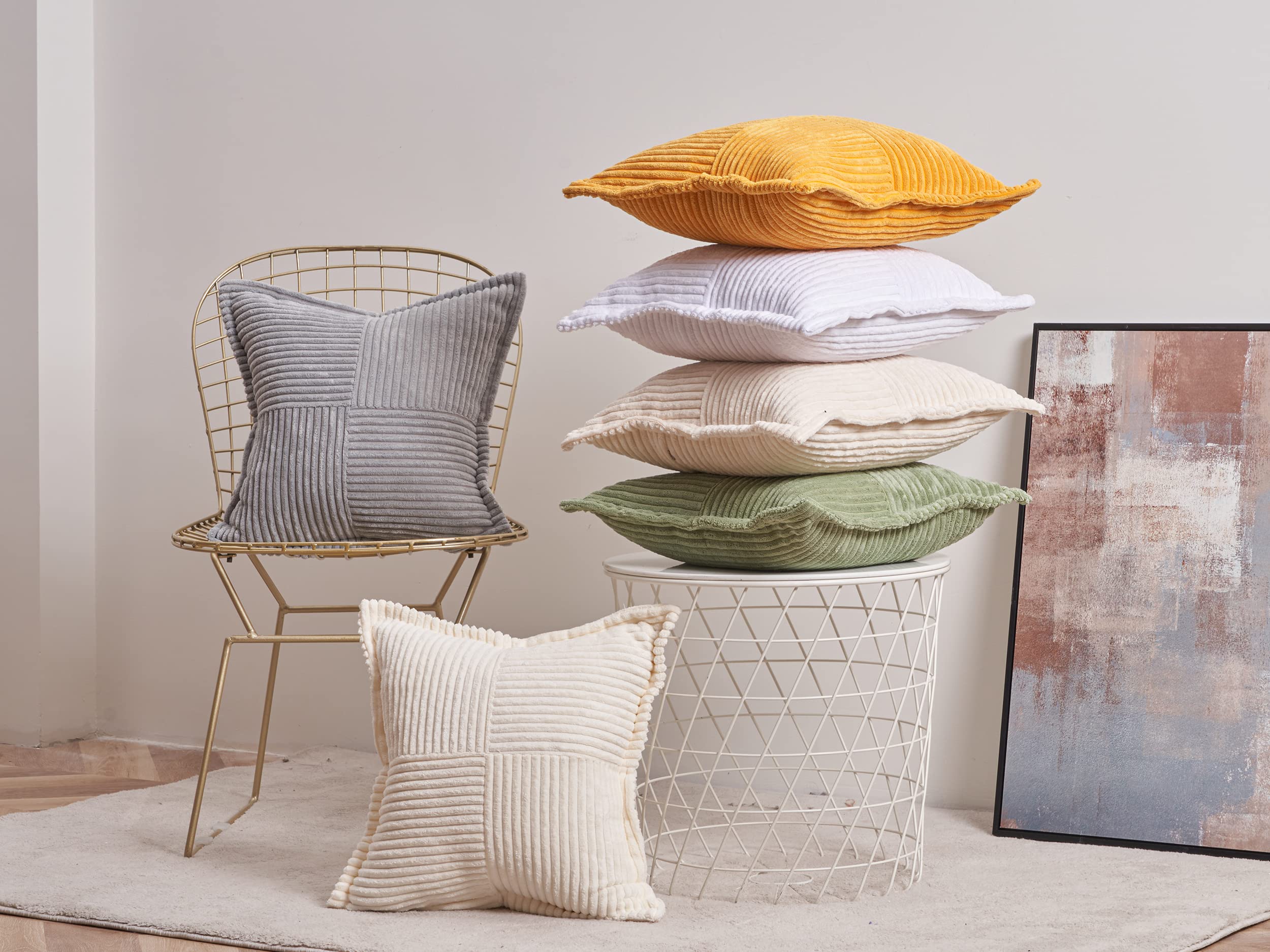 Topfinel Kissenbezüge Kordsamt Beige 40x40 cm 2er Set