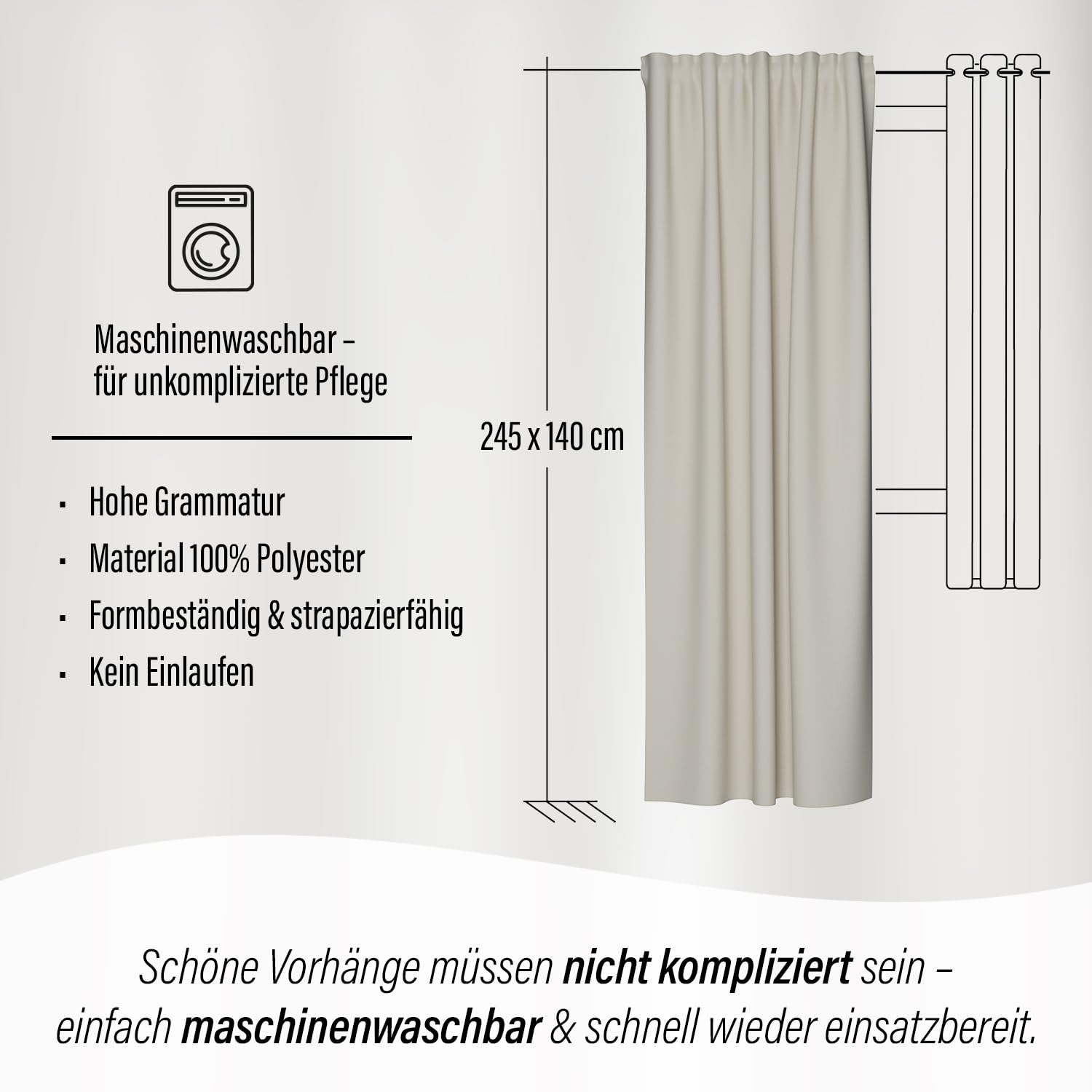 Homing Kalin Vorhang blickdicht Beige 140x245 cm