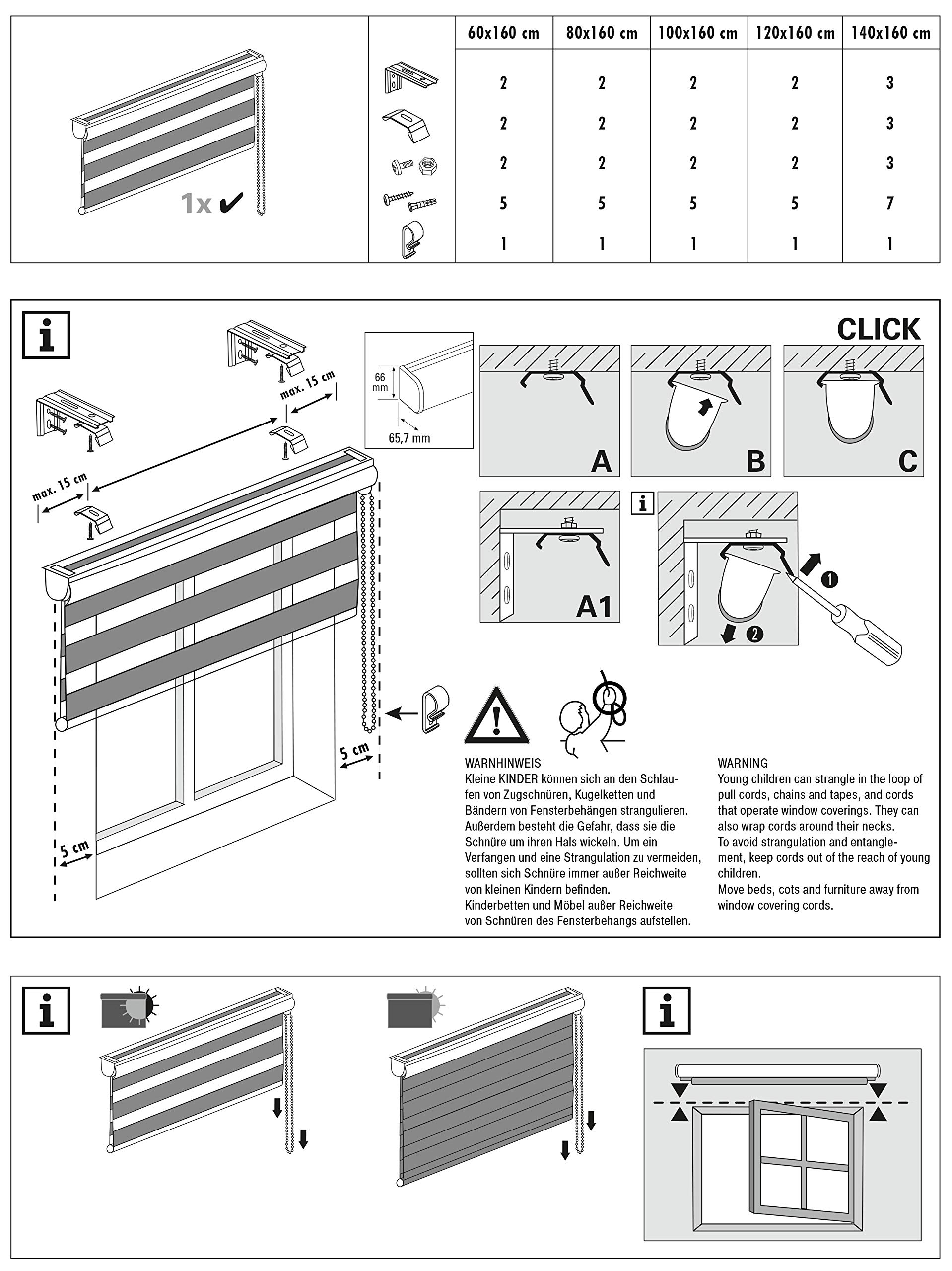 GARDINIA EASYFIX Doppelrollo 12944 Weiß 140x160 cm mit Kassette
