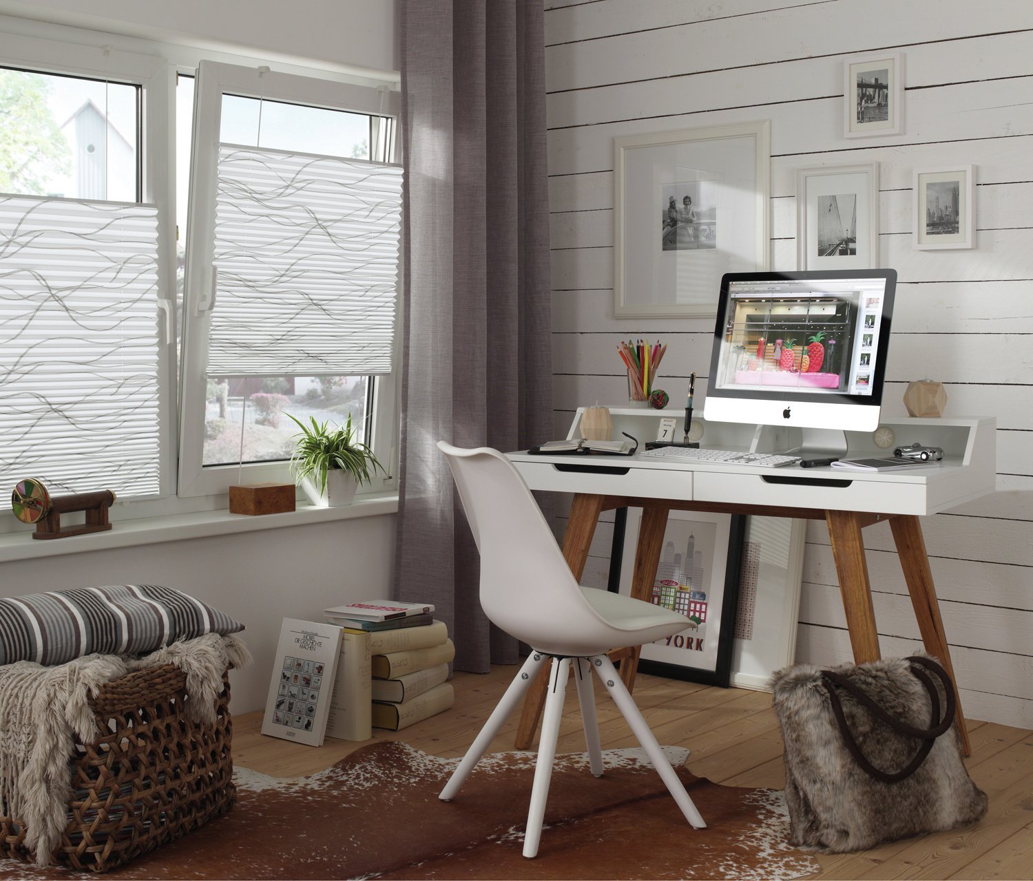 Gardinia EASYFIX Katy Wave Plissee 80x130 cm Weiß blickdicht