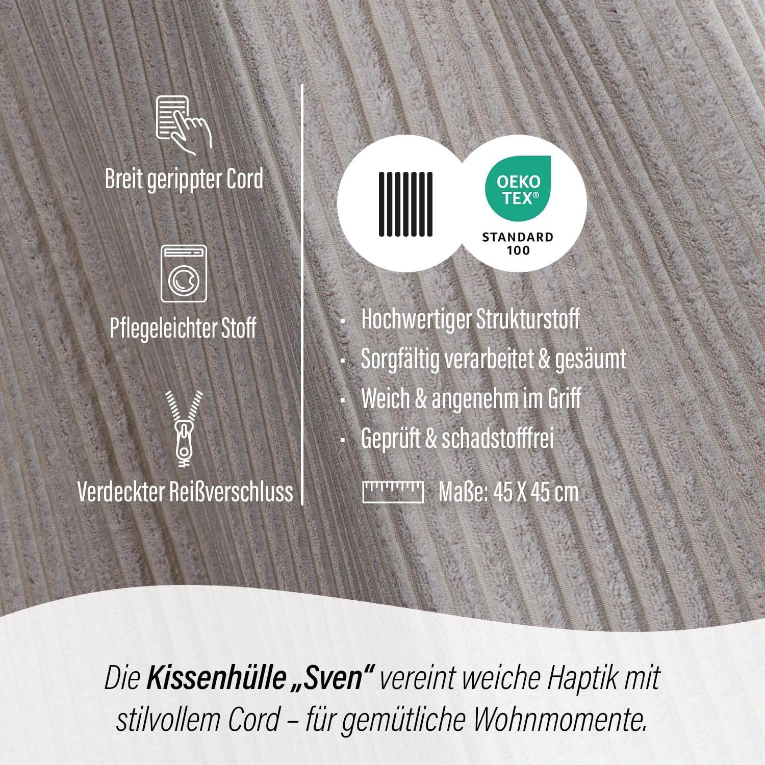 Homing Sven Cord Kissenhülle 45x45 cm Beige